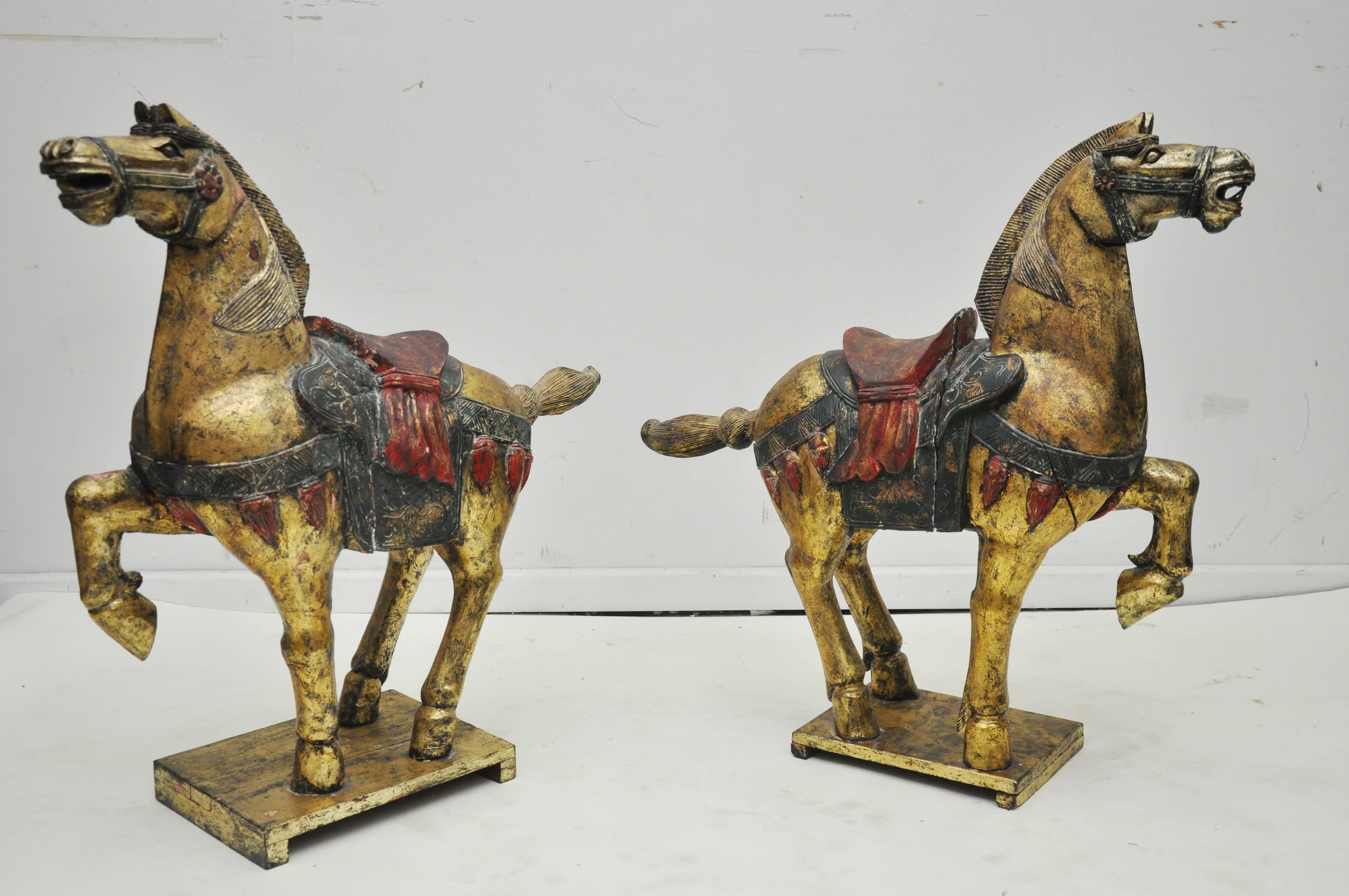 Large Pair of Carved Wooden Tang Horses 2