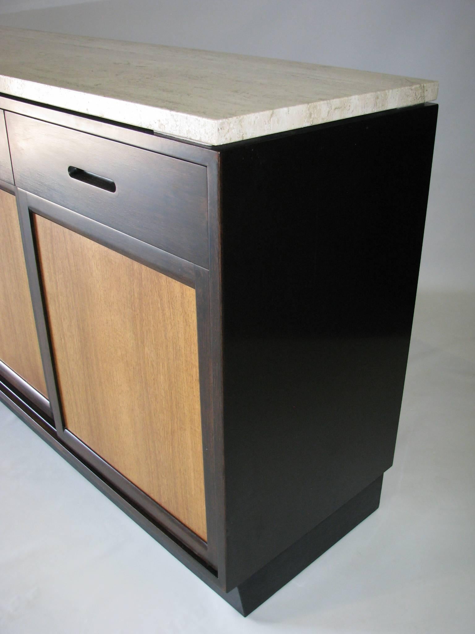 Ed Wormley for Dunbar Buffet with Italian Travertine Top In Excellent Condition For Sale In Geneva, IL