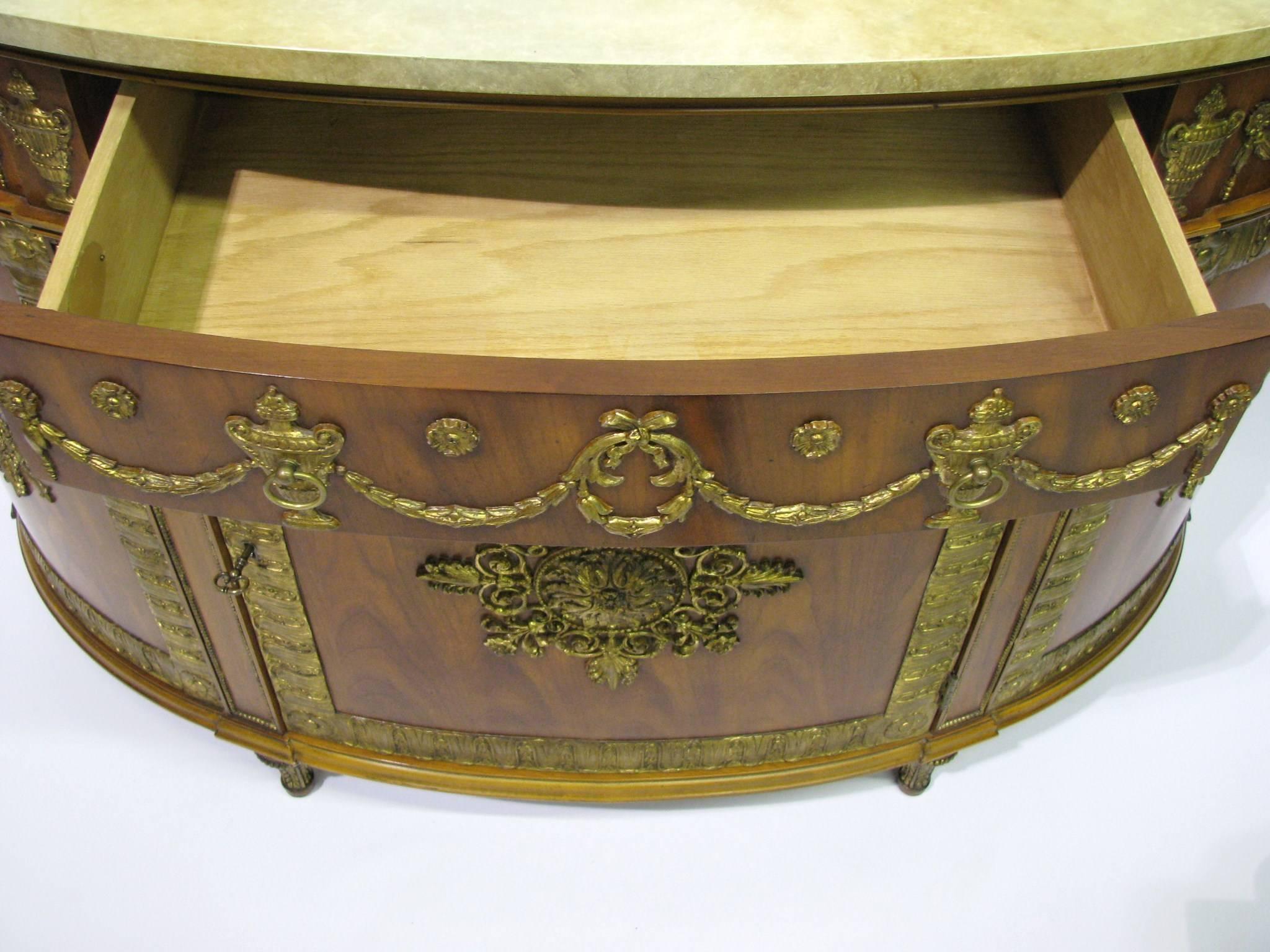 Gilt John Widdicomb Neoclassic Style Demilune Cabinet For Sale