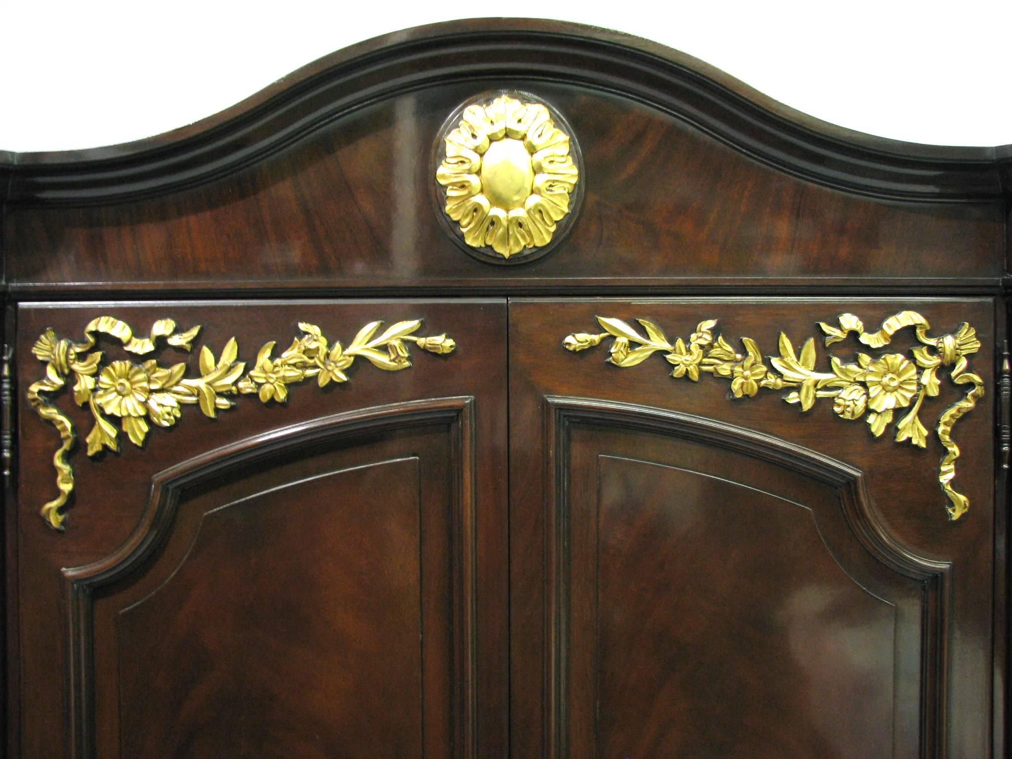 Karges Mahogany Louis XVI Style Armoire with Carved and Gilded Details In Excellent Condition For Sale In Geneva, IL