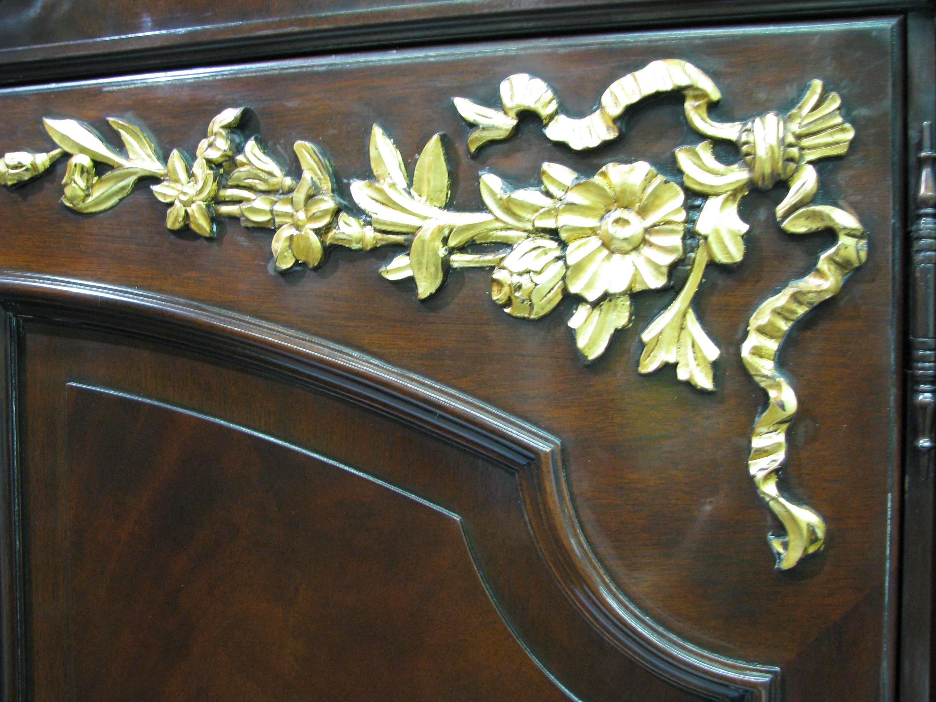 Late 20th Century Karges Mahogany Louis XVI Style Armoire with Carved and Gilded Details For Sale