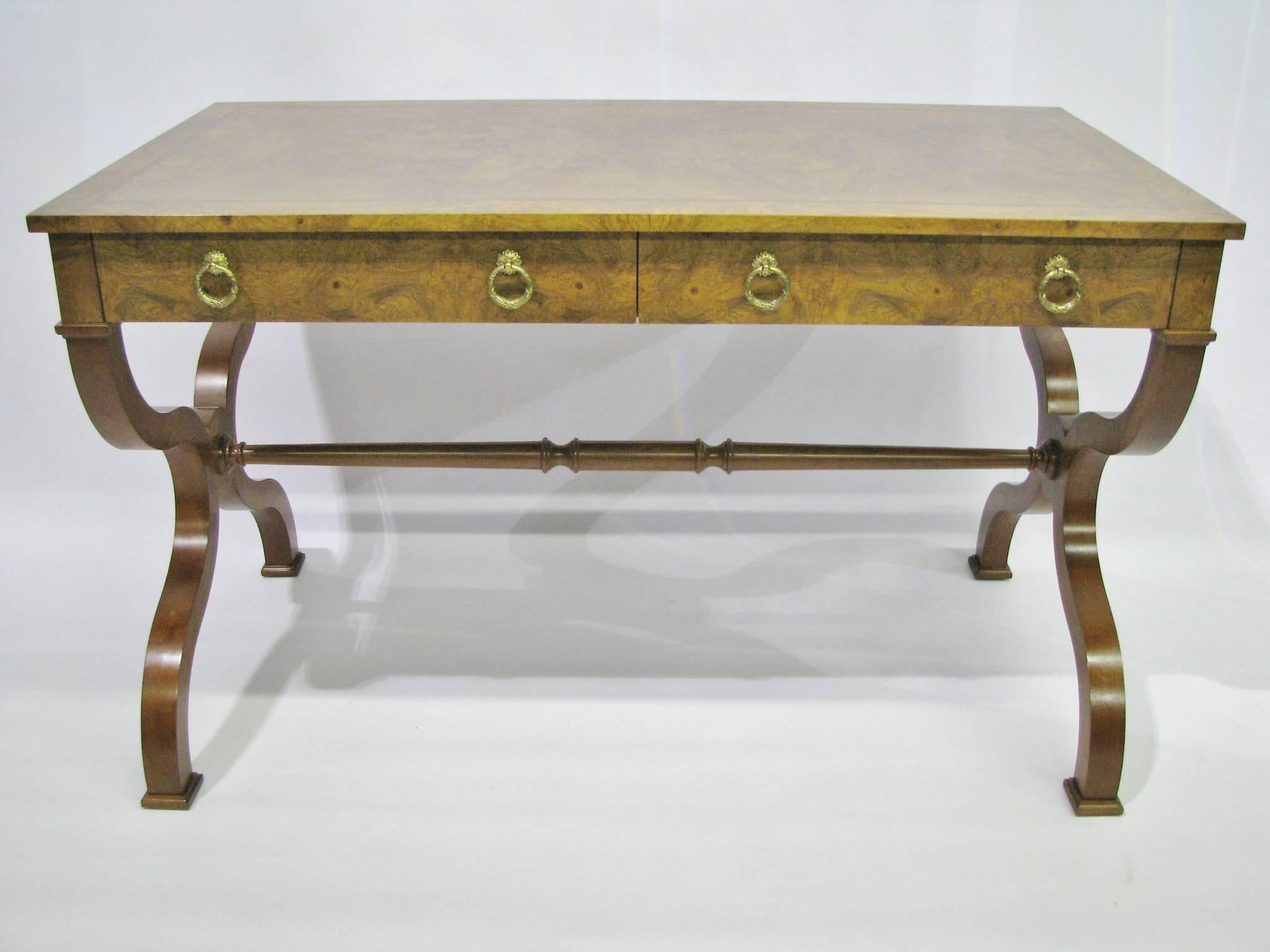 Neoclassical Baker Furniture Regency Style Writing Desk with Burled Walnut Veneer For Sale