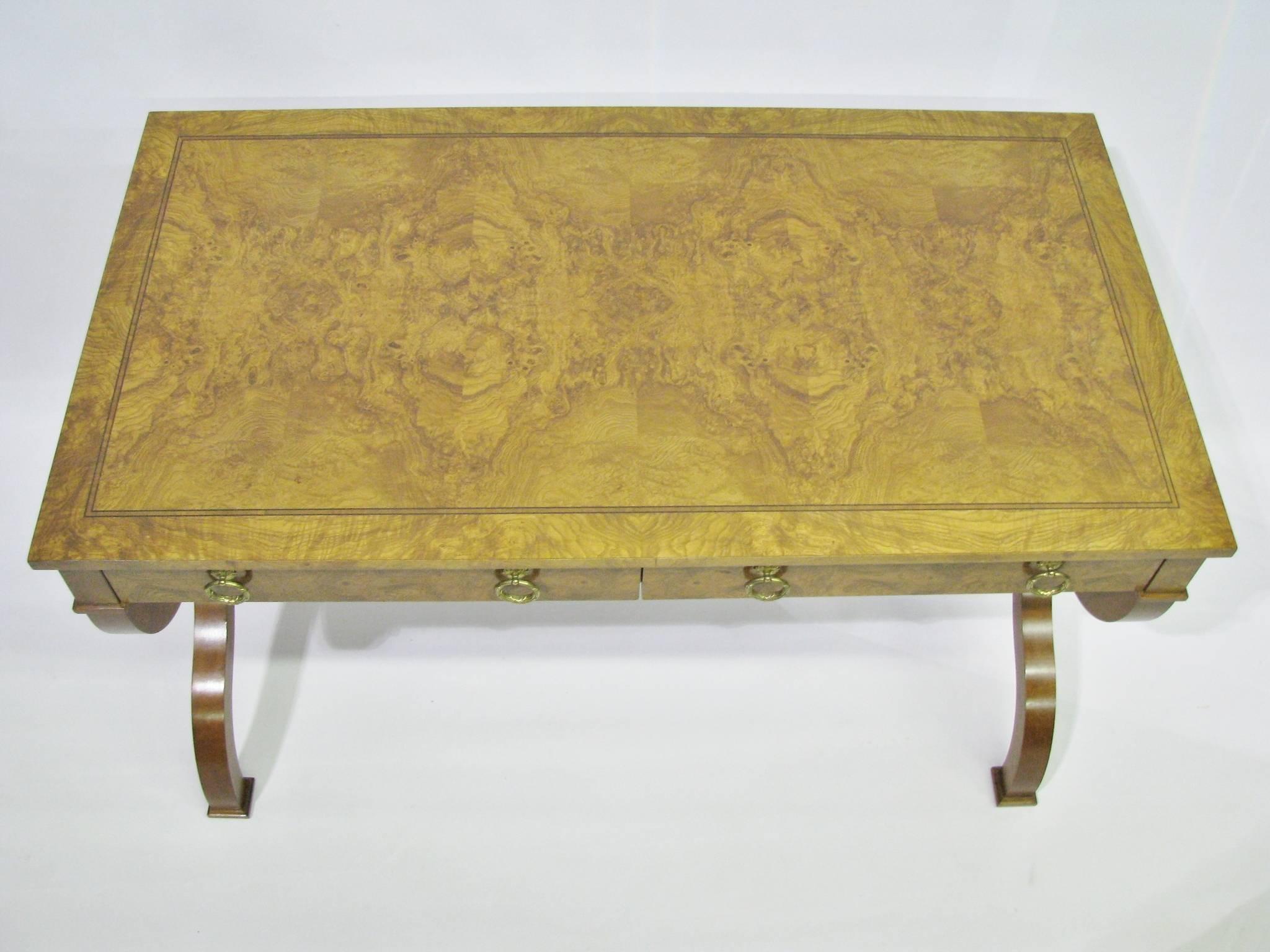 American Baker Furniture Regency Style Writing Desk with Burled Walnut Veneer For Sale