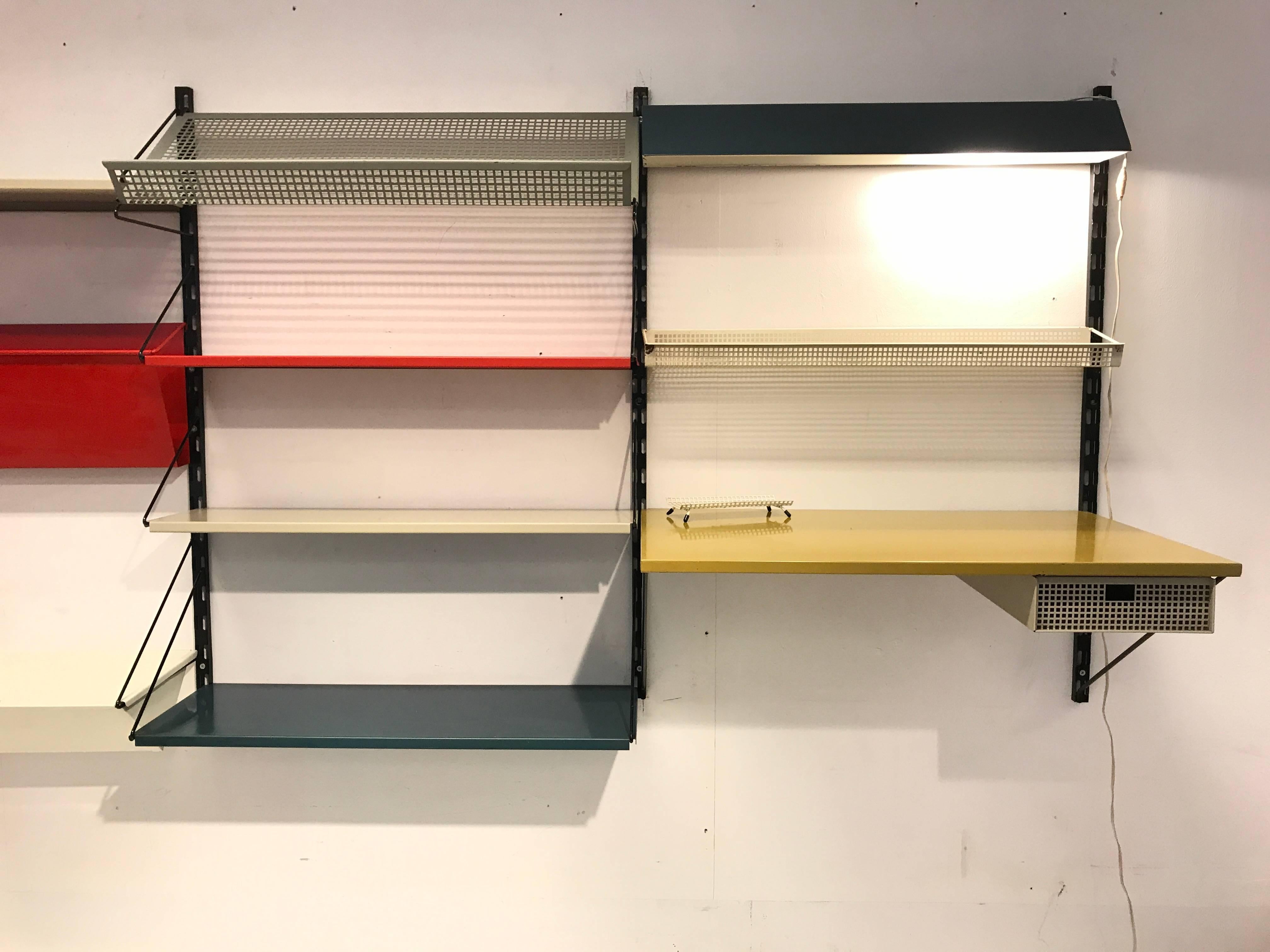 Pilastro Dutch design wall unit by Tjerk Reijenga with different kind of shelves/desk/lighting etc.
