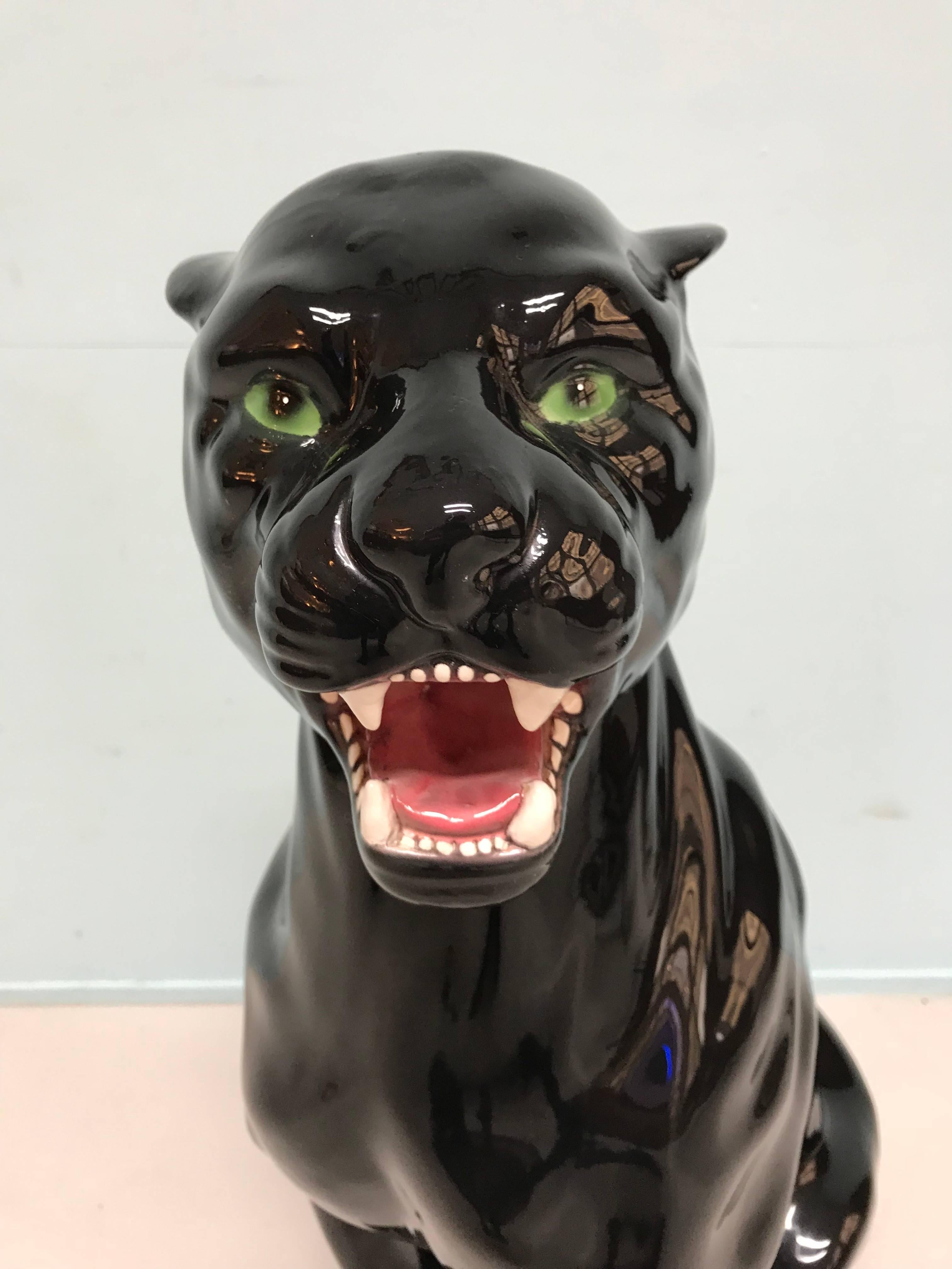 Rare huge Italian vintage ceramic black panther produced by Capodimonte in Turin.
Period: 1970s.
Condition: Good.
      