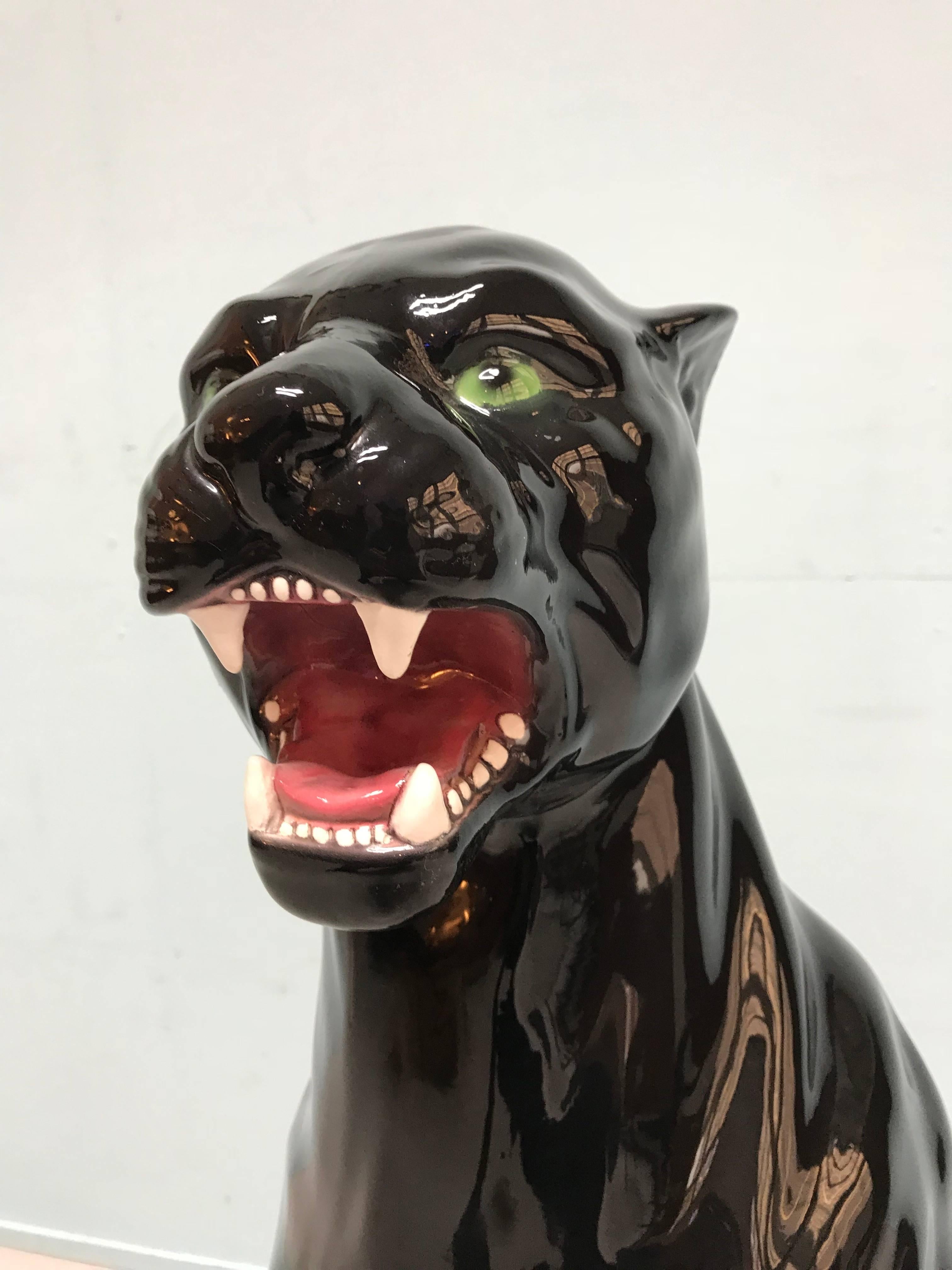 Mid-Century Modern Vintage Ceramic Black Panther by Capodimonte