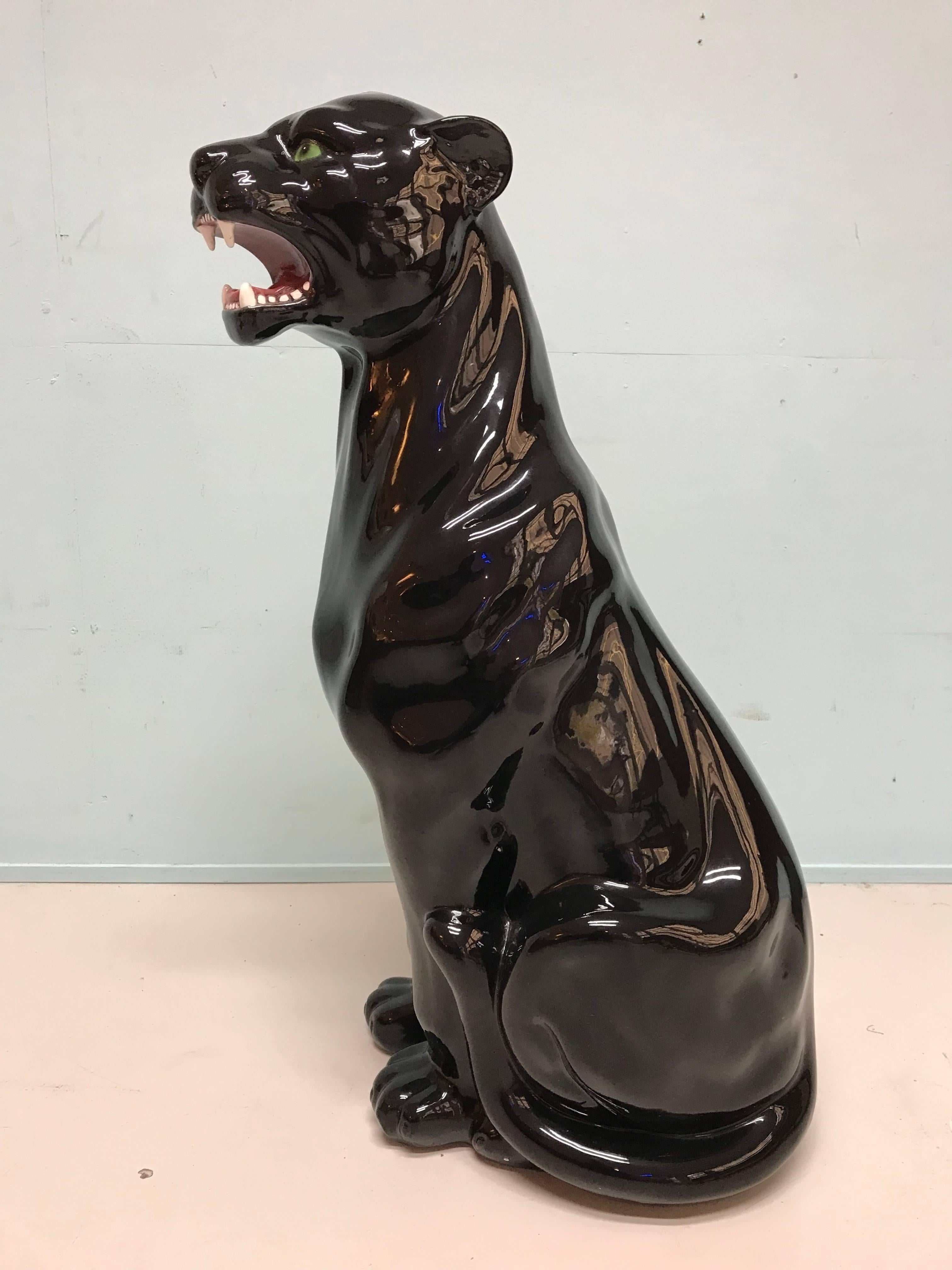 Italian Vintage Ceramic Black Panther by Capodimonte