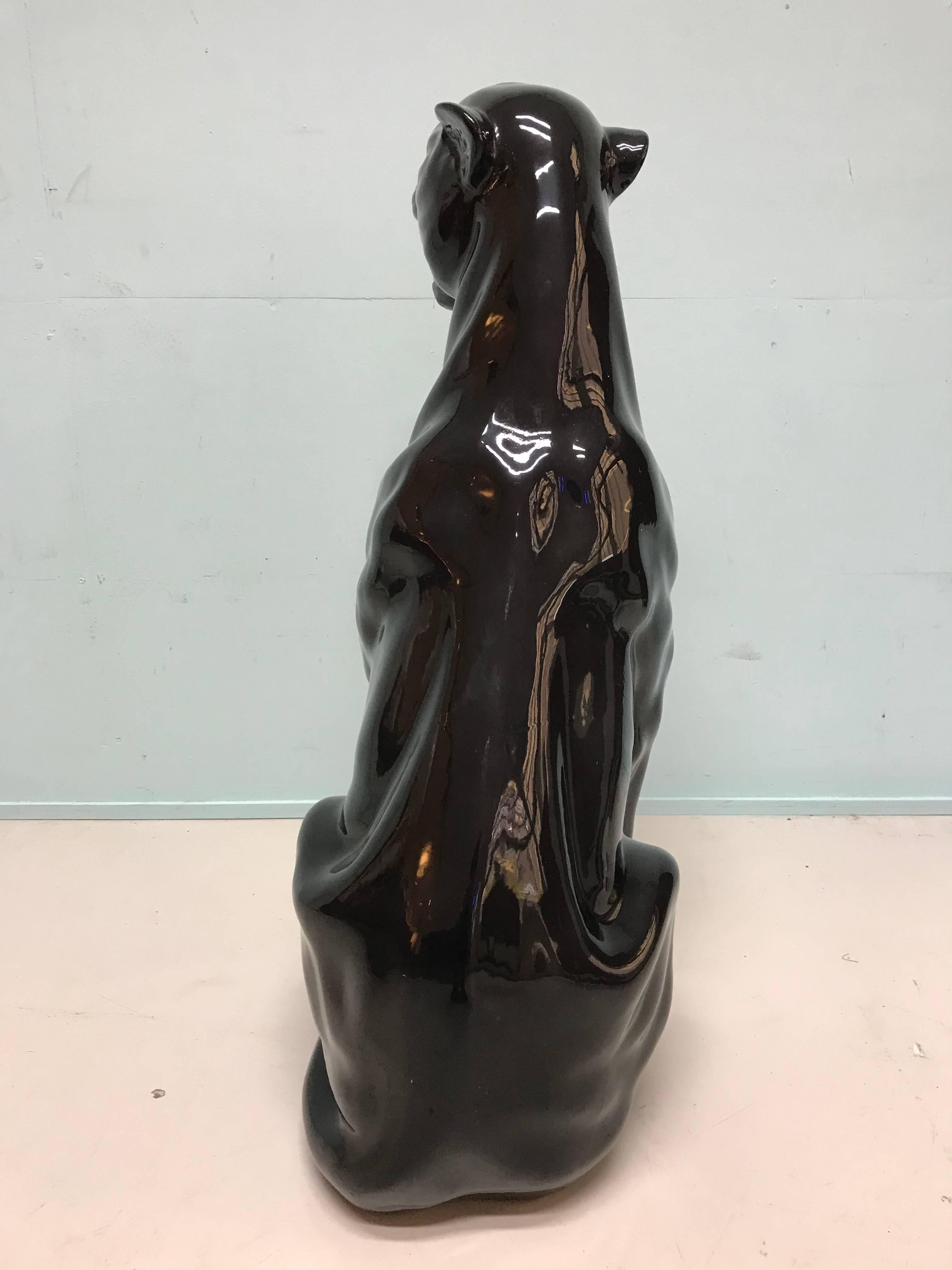 Vintage Ceramic Black Panther by Capodimonte In Good Condition In Leiden, NL