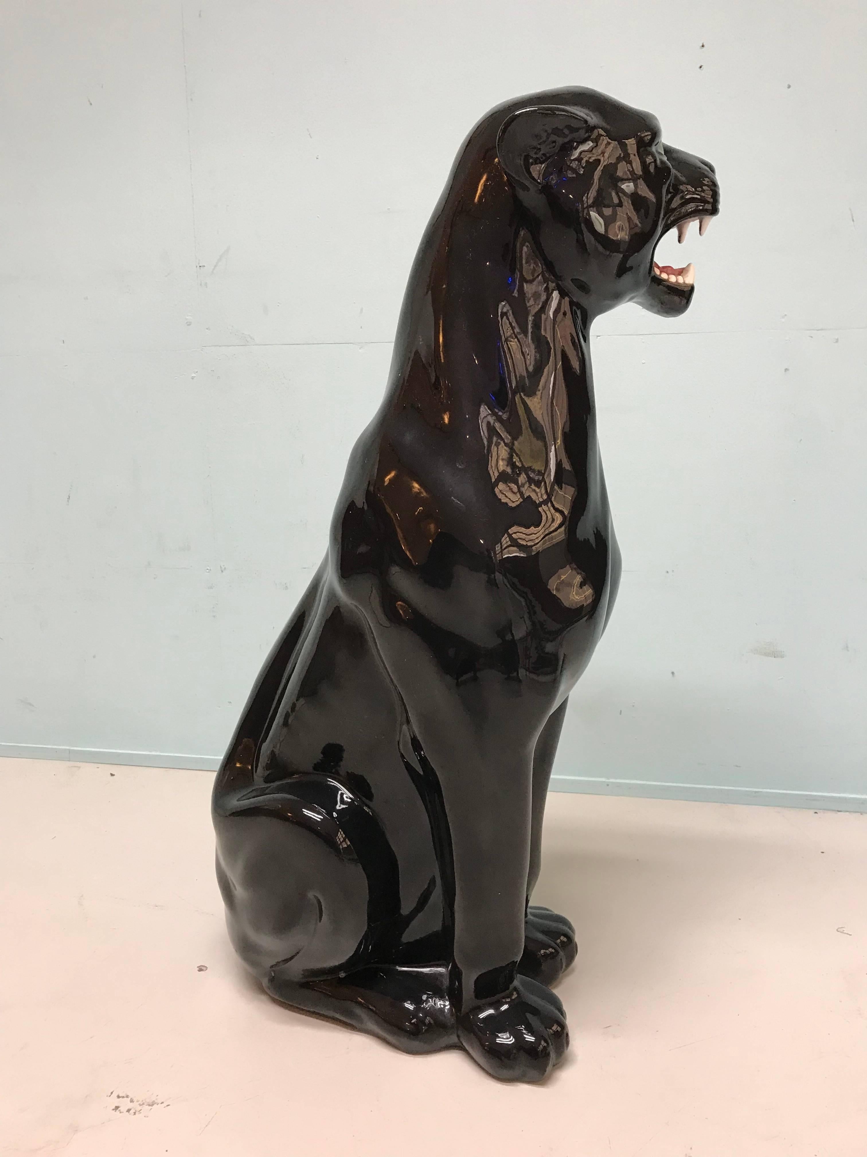 Late 17th Century Vintage Ceramic Black Panther by Capodimonte