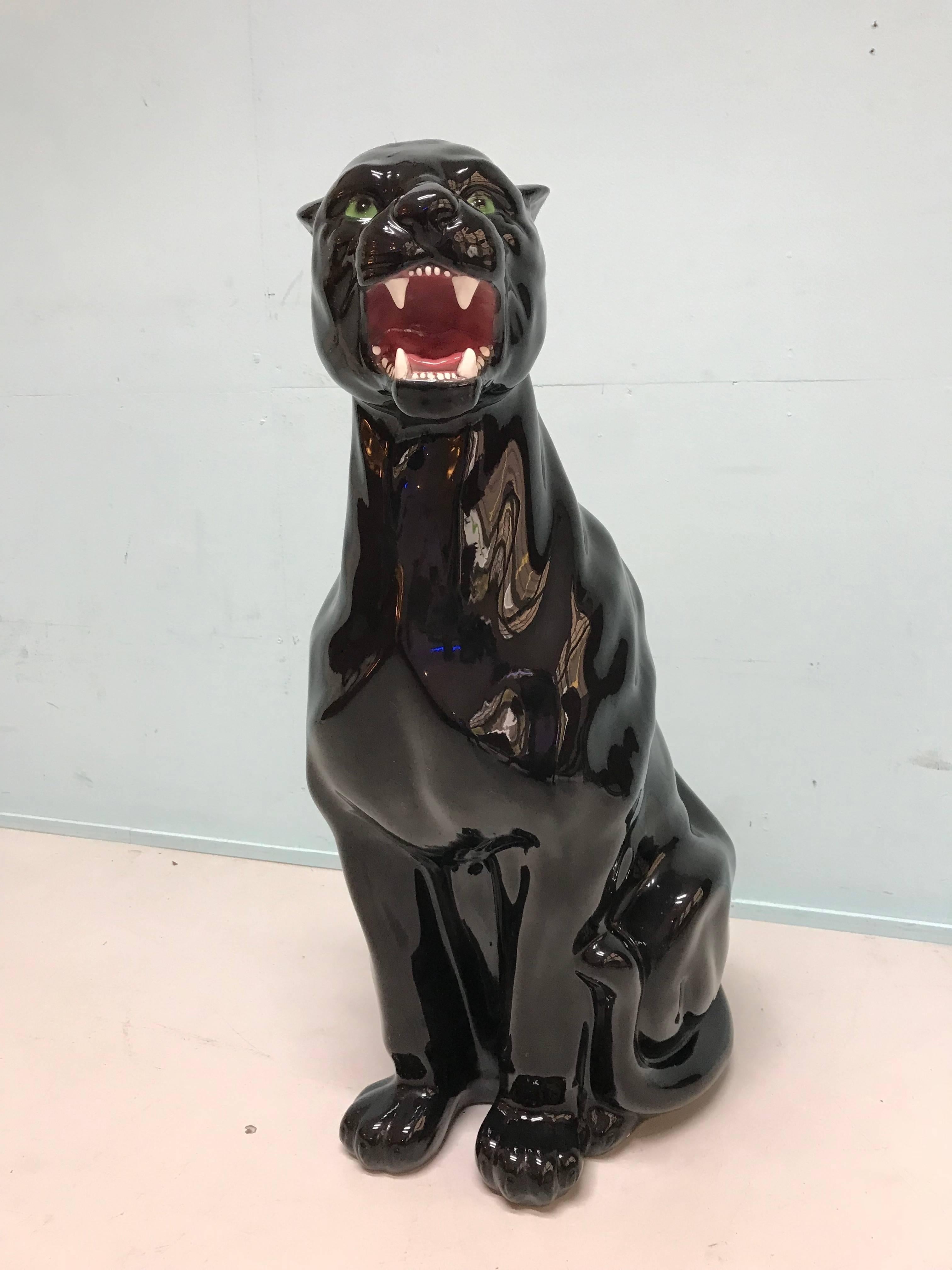 Vintage Ceramic Black Panther by Capodimonte 1
