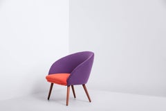 Danish Produced Cocktail Chair, 1950s, Orange and Purple Wool Upholstery