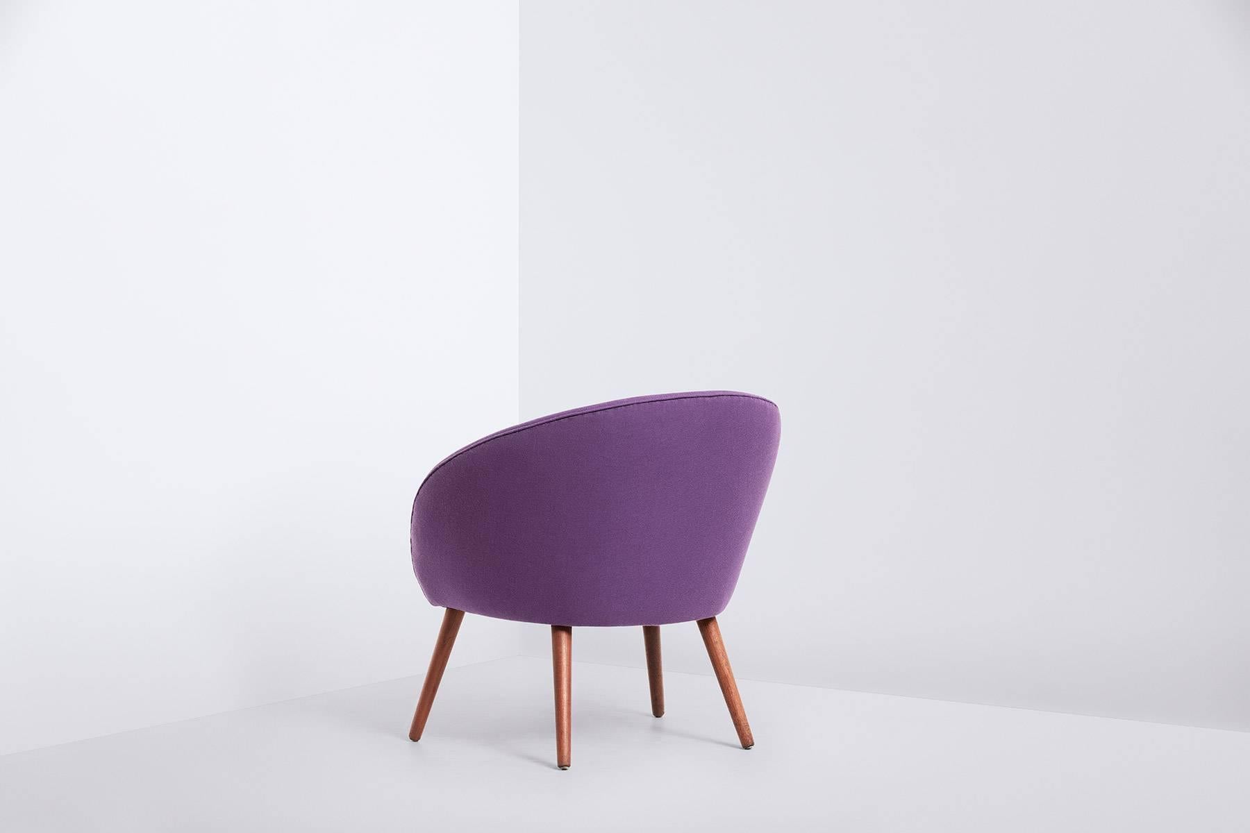 Mid-Century Modern Danish Produced Cocktail Chair, 1950s, Orange and Purple Wool Upholstery For Sale