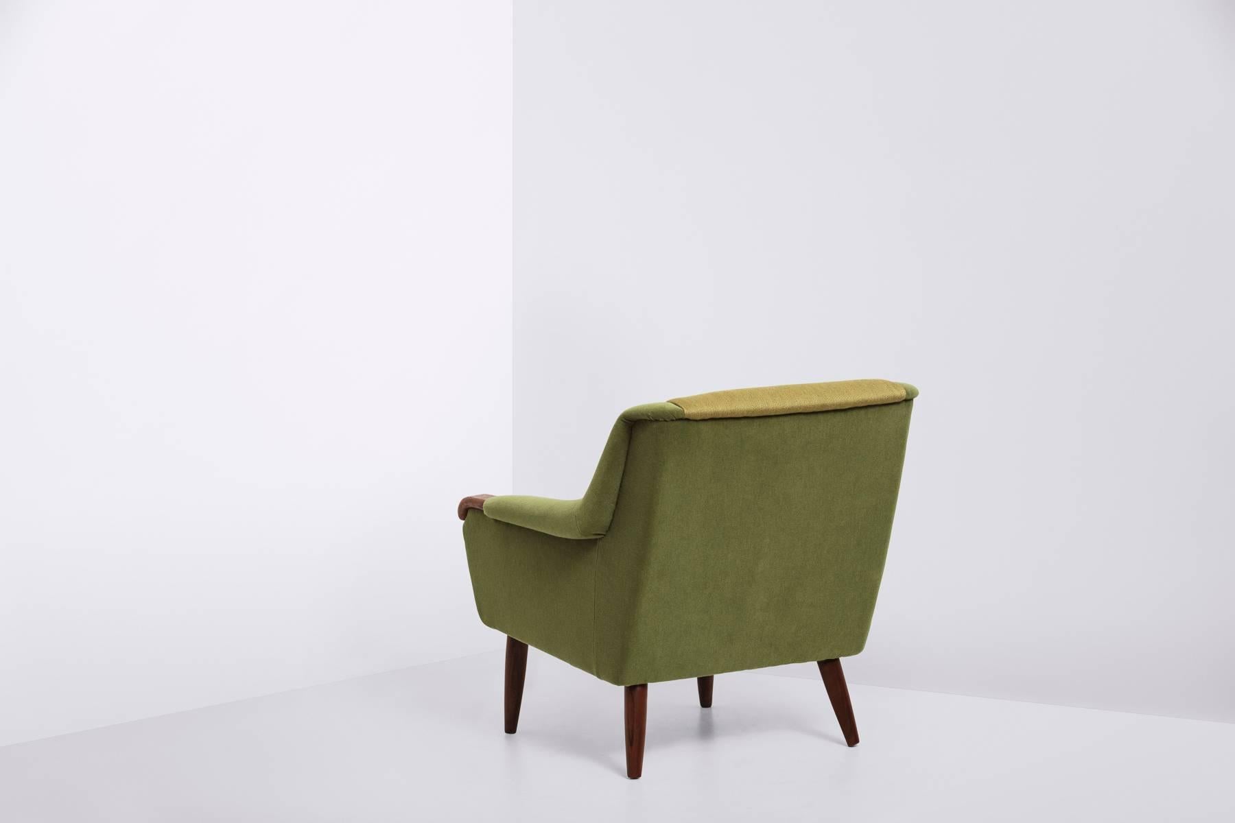 Mid-Century Modern Danish Produced Wingback Chair, 1950s, Velvet and Wool Upholstery by Kvadrat For Sale