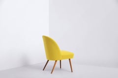 Cocktail Chair, 1960s Tipped Legs of Stained Oak, Yellow Wool Upholstery