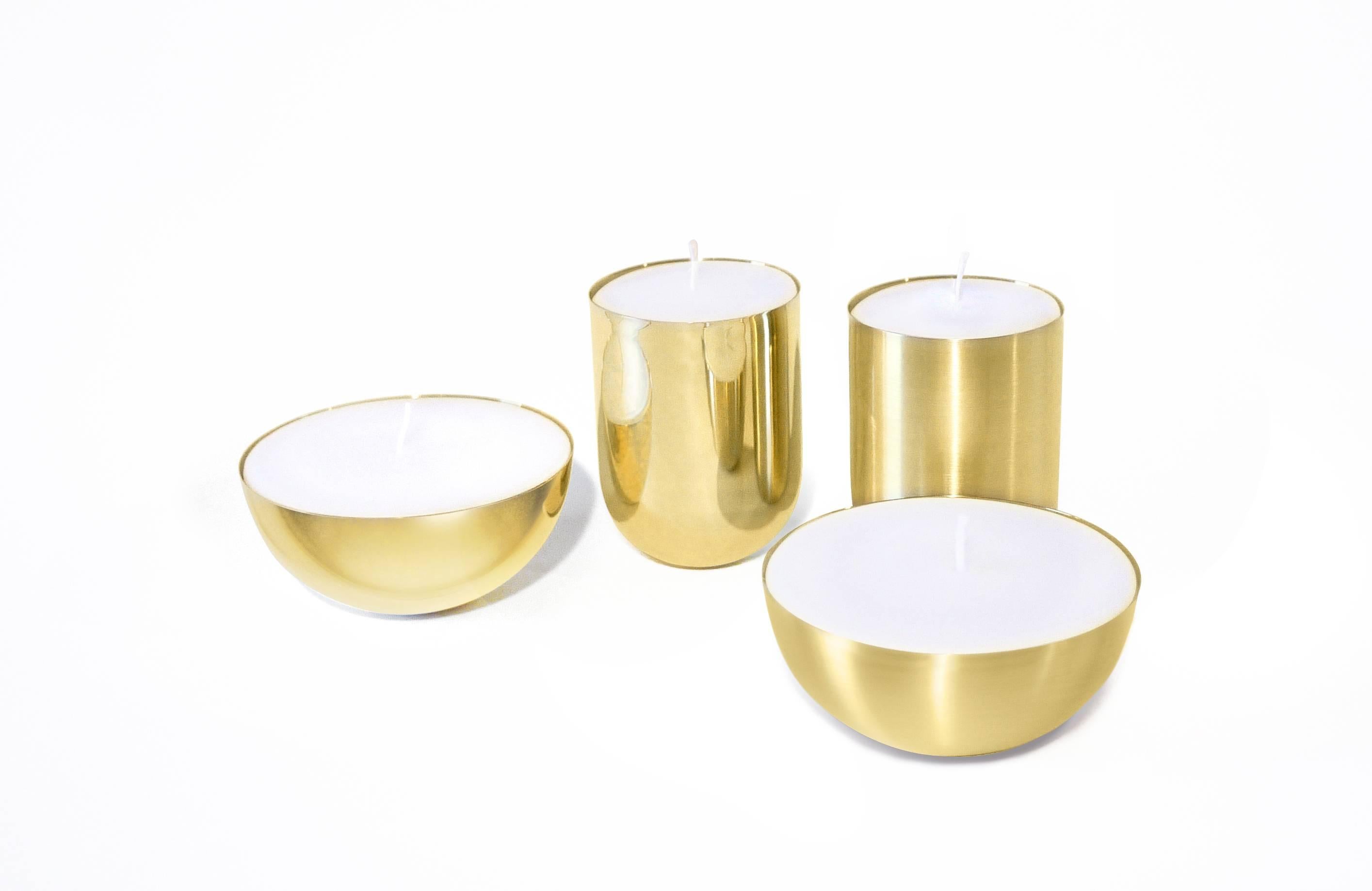 Spun Contemporary Round Handspun Swedish Brass Modern Minimalist Artisan Candle For Sale