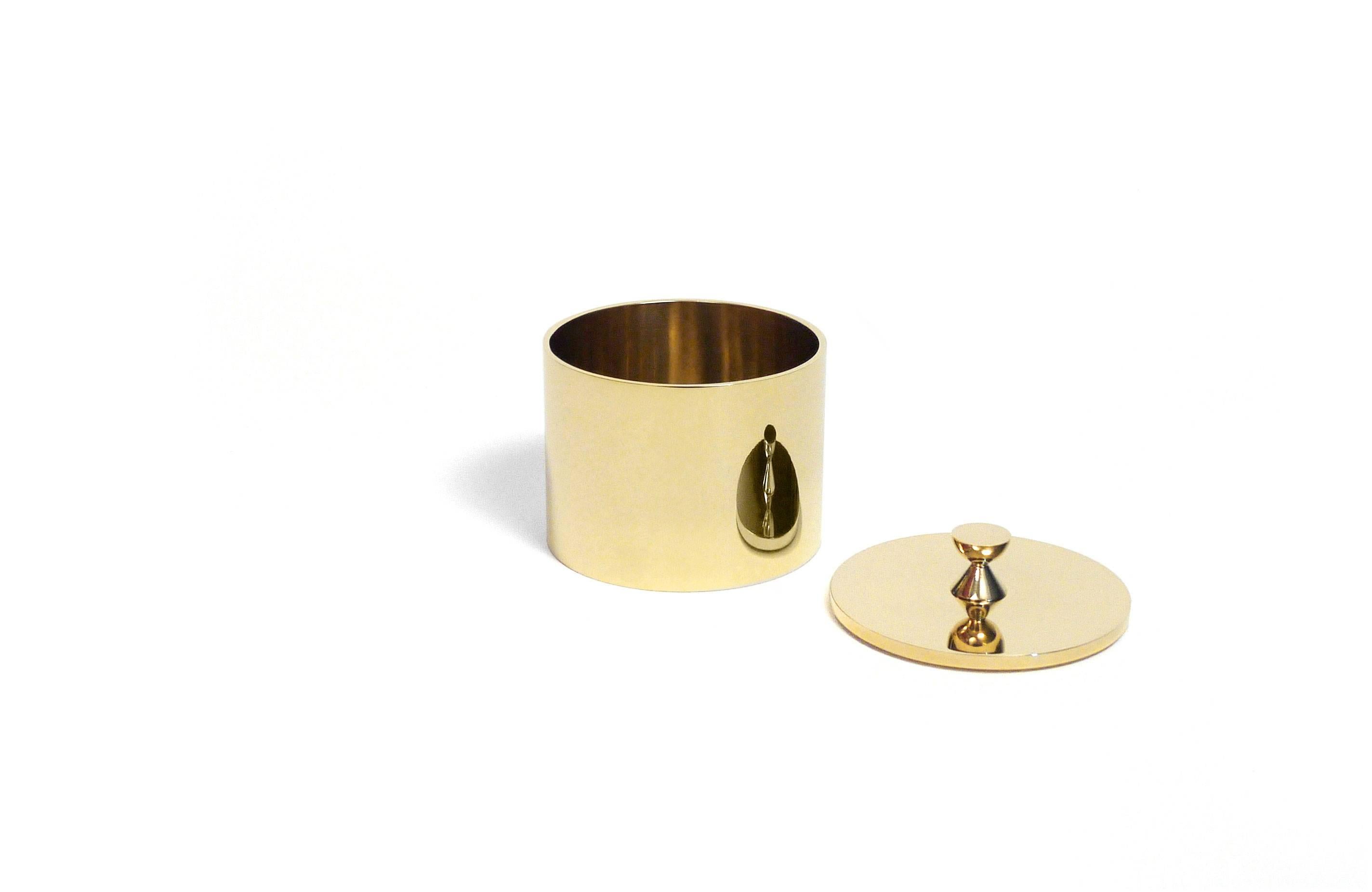 Turned Contemporary Round Solid Swedish Brass Modern Minimalist Artisan Box For Sale