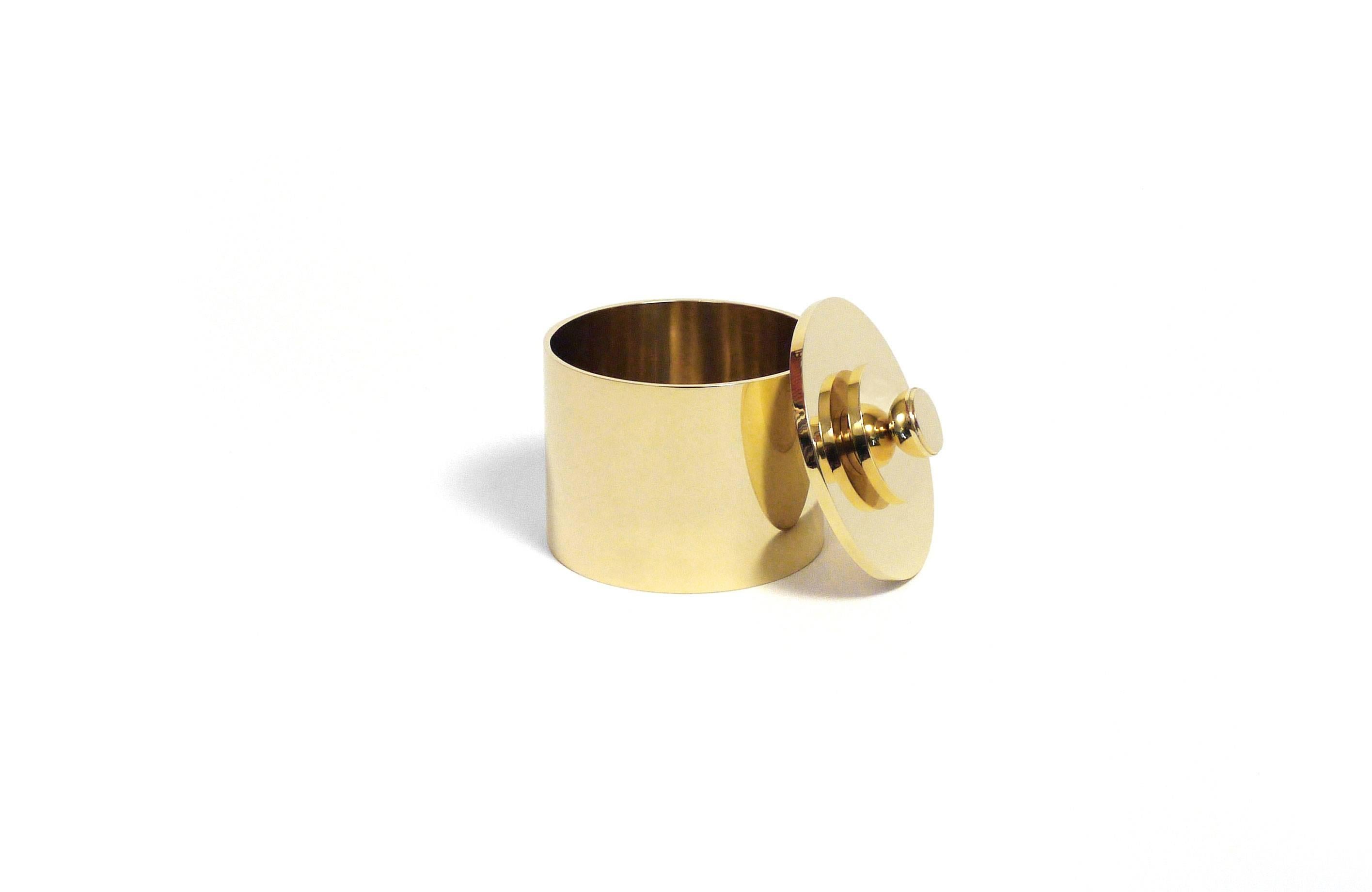 Turned Contemporary Round Swedish Brass Modern Minimalist Artisan Box For Sale
