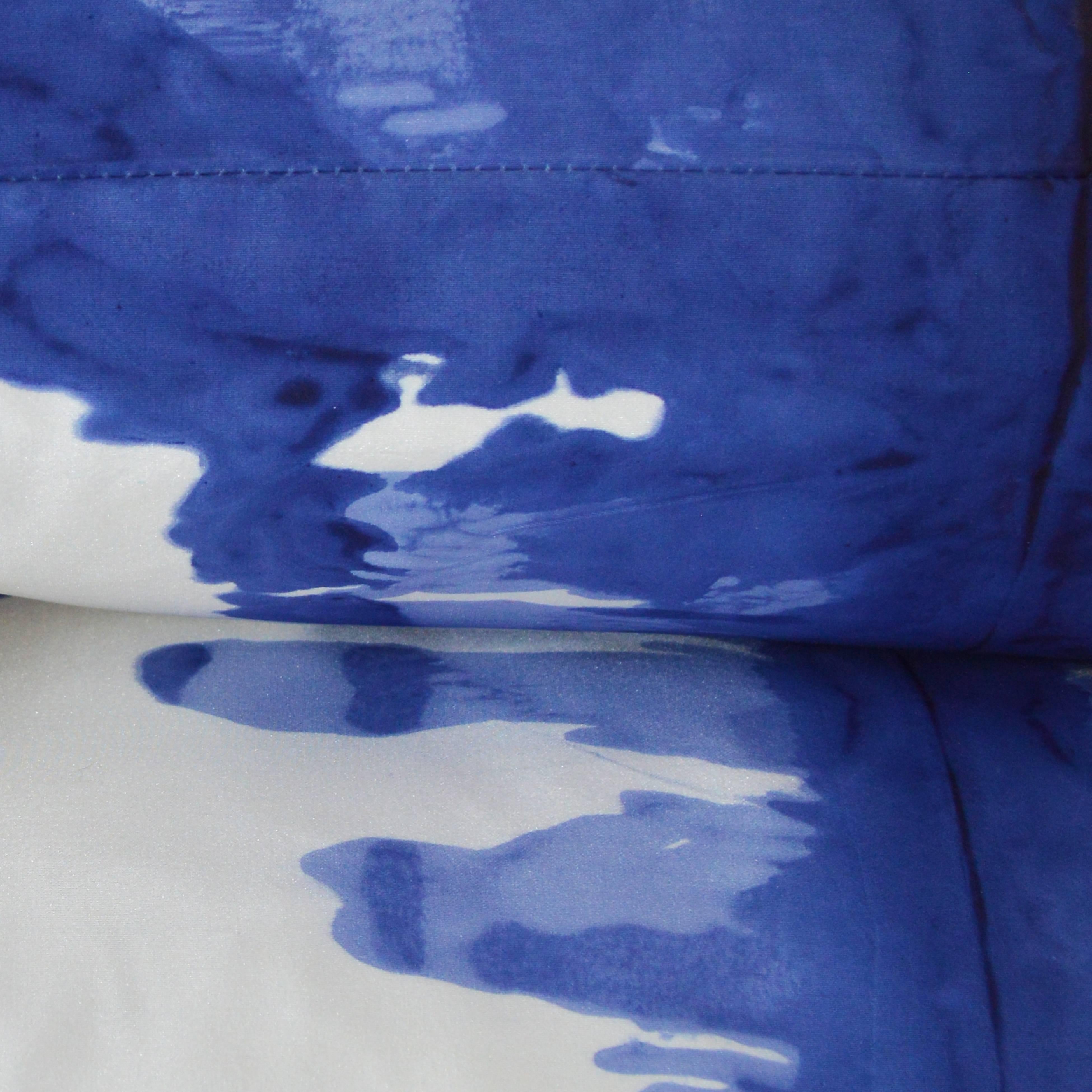 American Unique Contemporary Double Sided Ink Blot in Ultramarine Handmade Silk Pillow For Sale