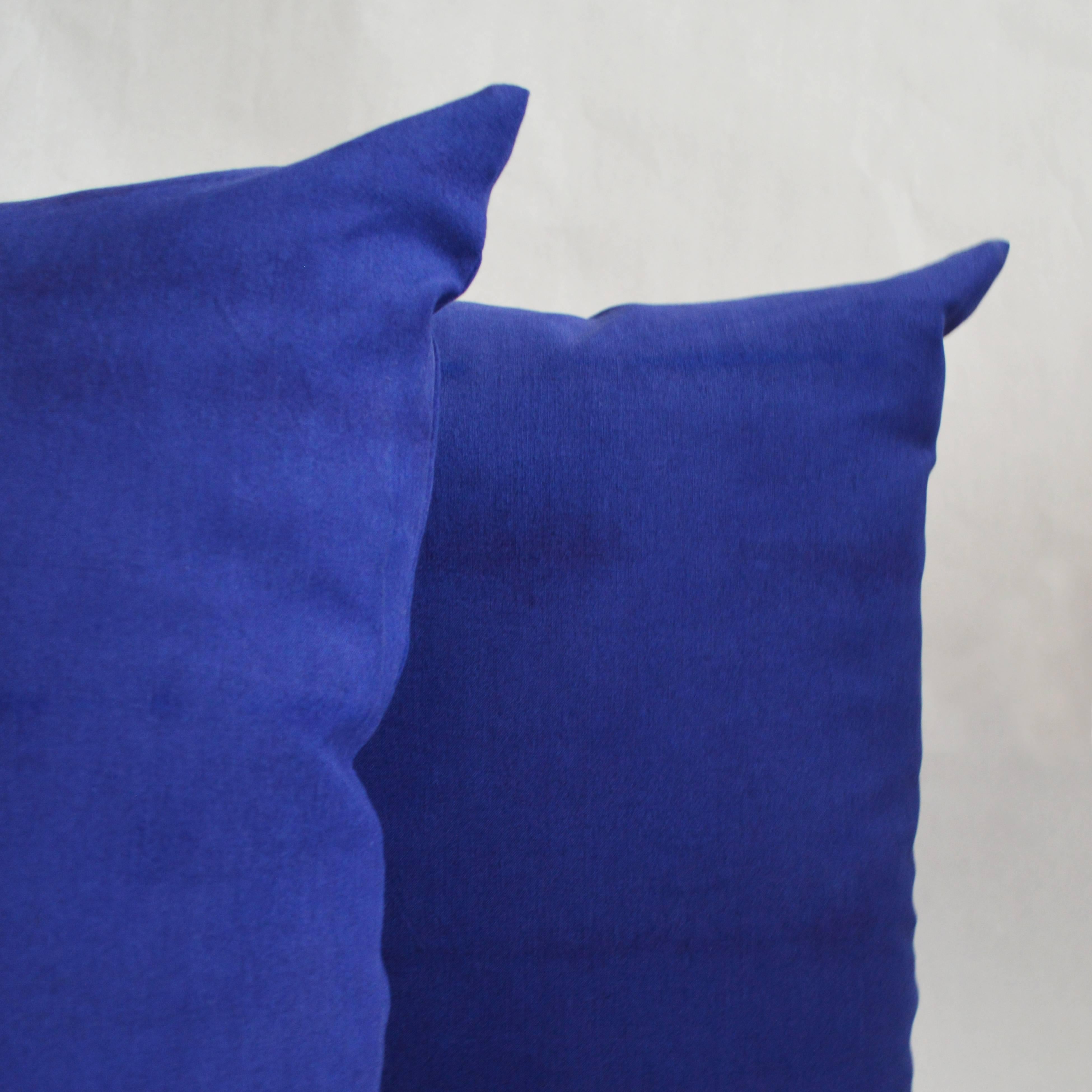 Hand-Painted Unique Contemporary Double-Sided Stitch in Blue Handmade Linen Ink Wash Pillow For Sale