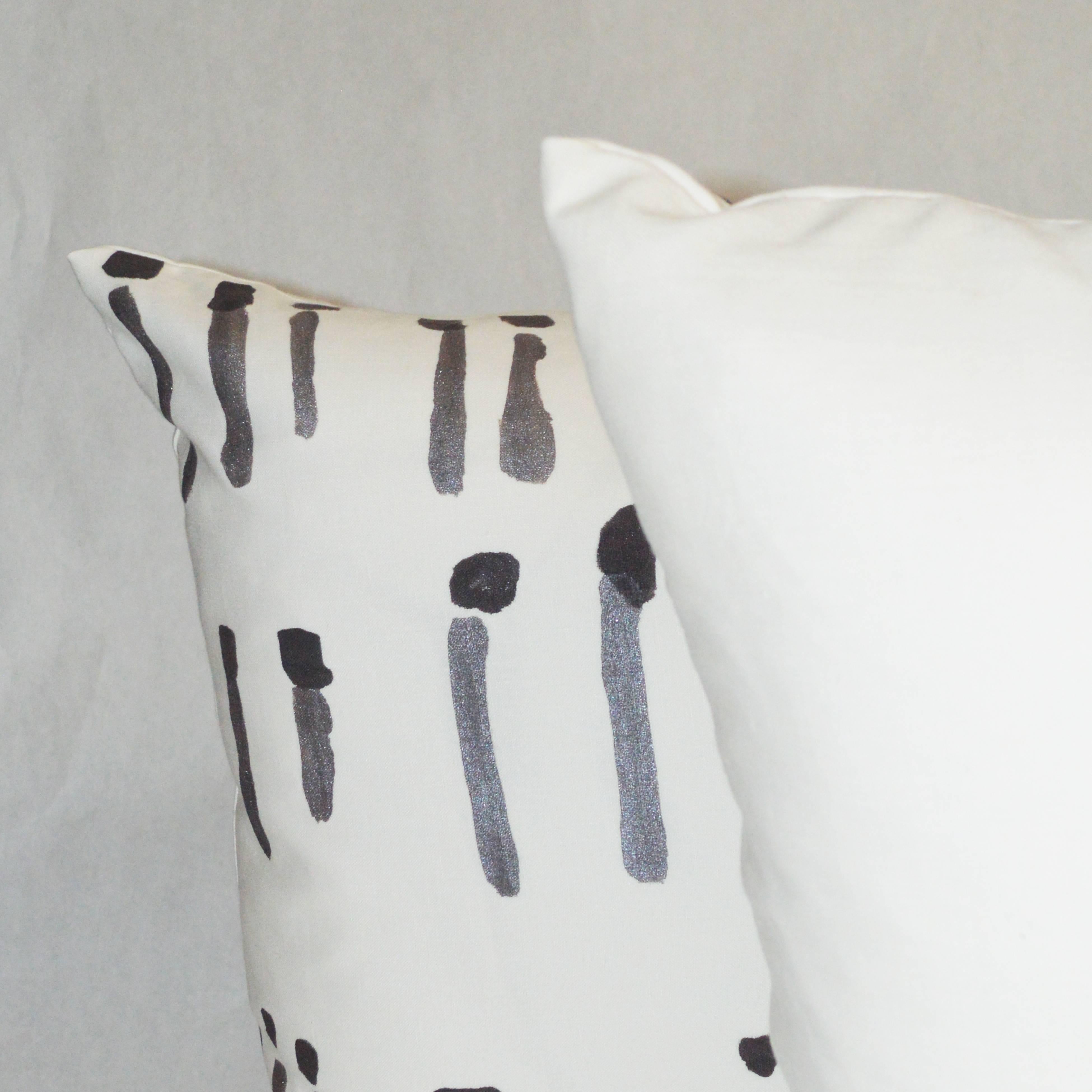 Hand-Painted Unique Contemporary Double-Sided Black and White Integers Handmade Linen Pillow