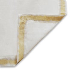 Handmade Contemporary Gold and White Painted Brushstroke Border Linen Napkin