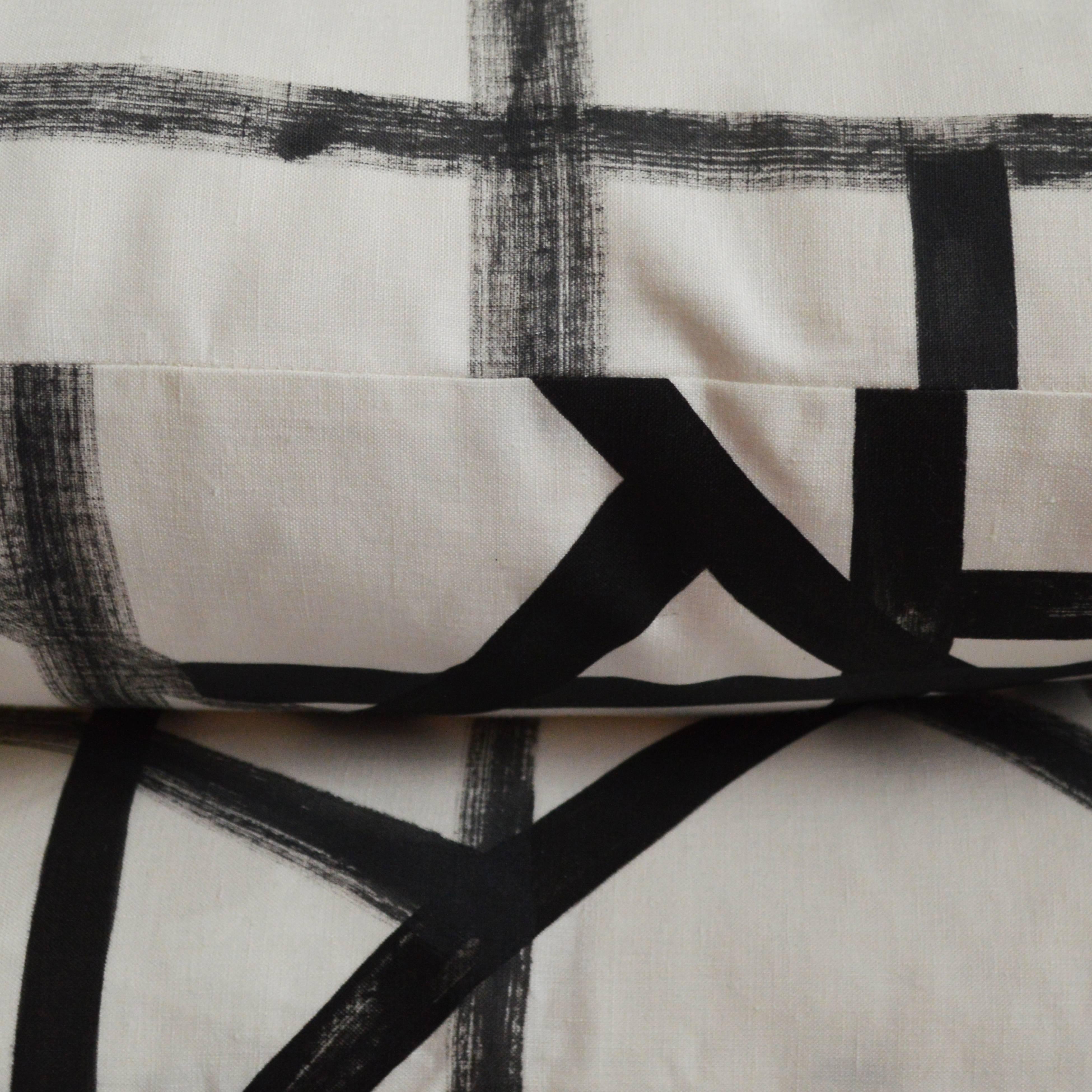 American Unique Contemporary Double-Sided Black and White Sticks Handmade Linen Pillow For Sale