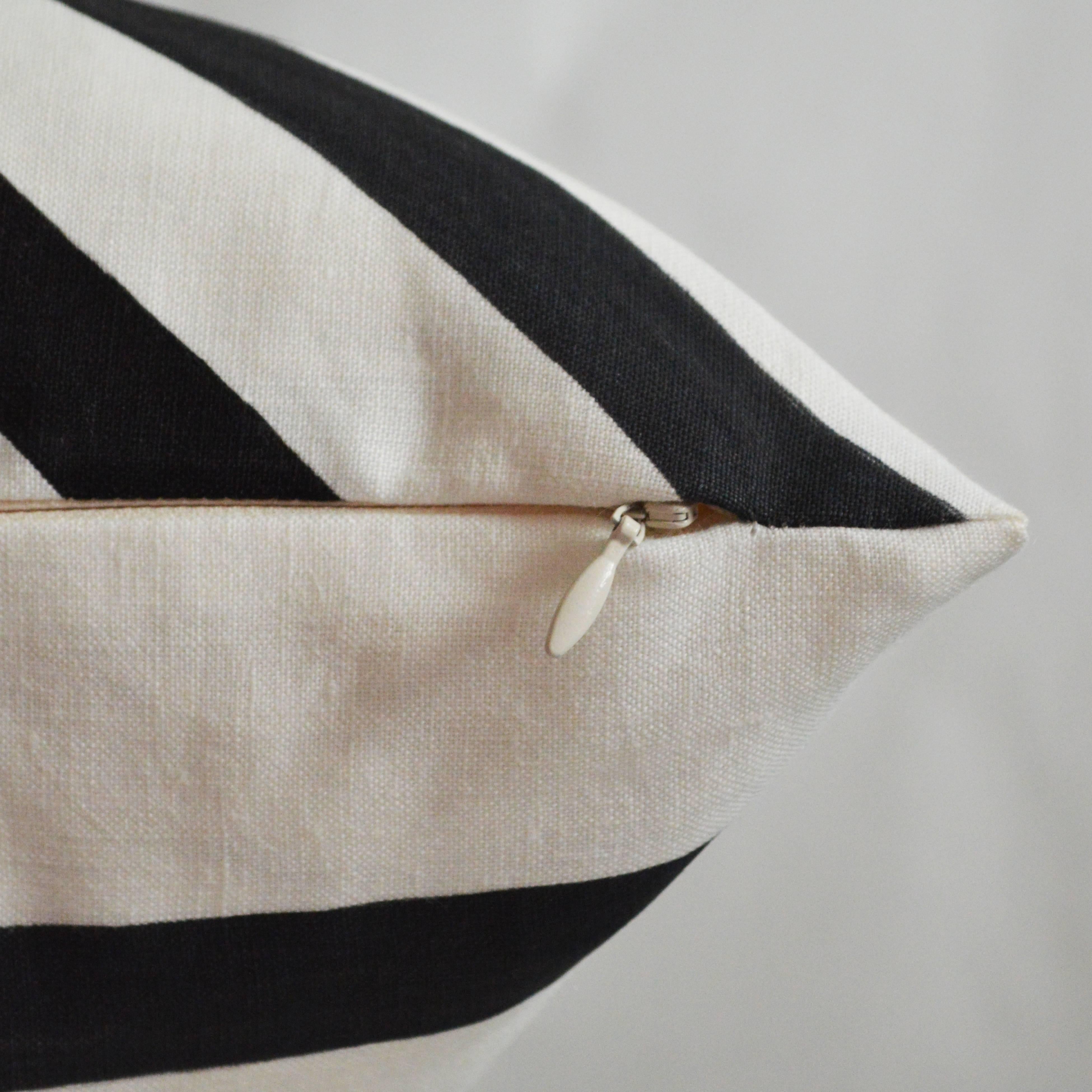 Hand-Painted Unique Contemporary Double-Sided Black and White Sticks Handmade Linen Pillow For Sale