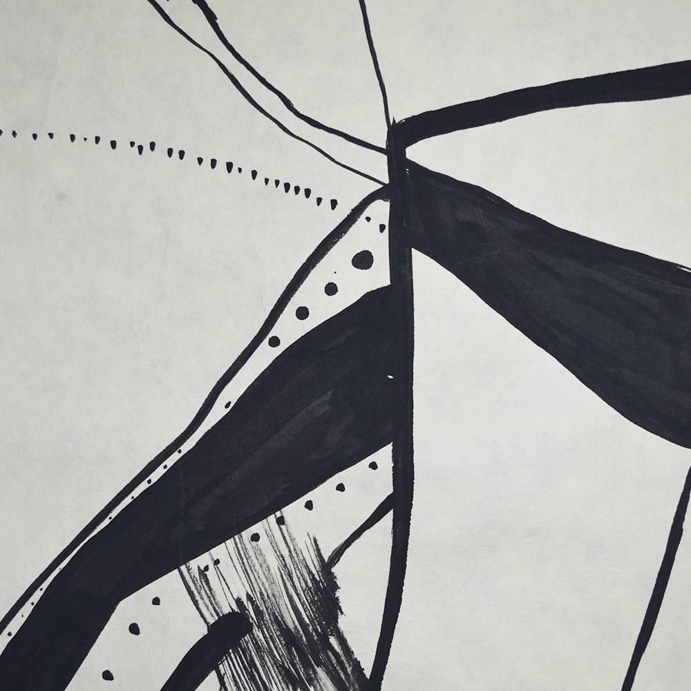 A one-of-a-kind, limited availability black and white line work inspired ink wash painting on handmade Japanese rice paper offered unframed for easy personalization. Every Porter Teleo Archive is hand-painted by artists, making each unframed work