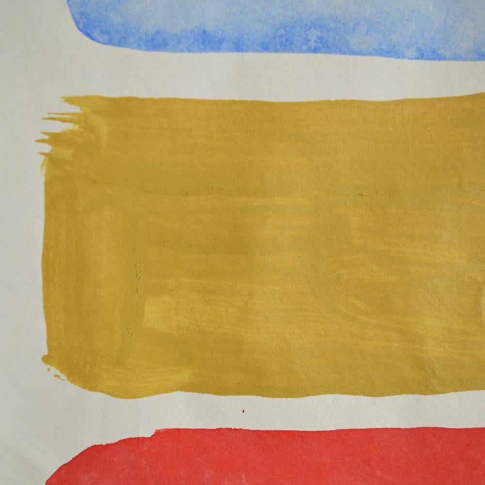 A one-of-a-kind, limited availability blue, yellow and red outside the box by Porter Teleo inspired ink wash painting on handmade Japanese rice paper offered unframed for easy personalization. Every Porter Teleo Archive is hand-painted by artists,