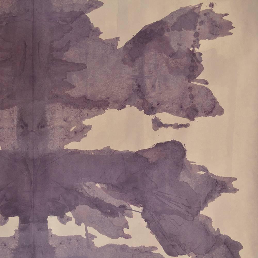 A one-of-a-kind, limited availability roll wall covering or wallpaper hand printed on handmade Japanese rice paper with the finest inks and richest pigments. Available in pink and purple, this roll is inspired by Porter Teleo's Ink Blot pattern.