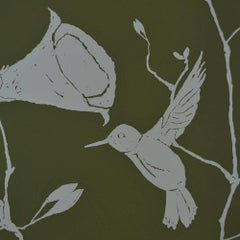 Unique Green and Blue Contemporary Handprinted Wallpaper Roll