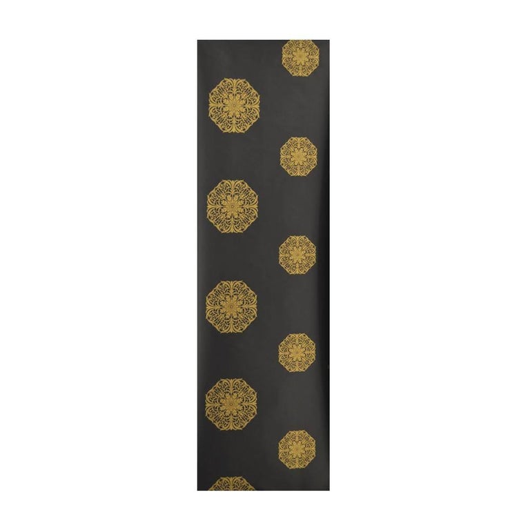 Unique Black and Gold Contemporary Handprinted Wallpaper Roll For Sale