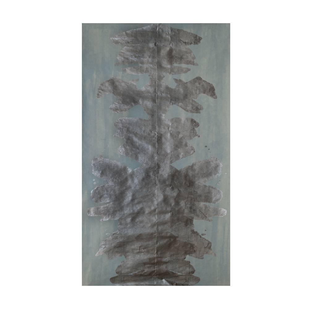 Unique Dark Blue Teal and Black Metallic Zinc Contemporary Ink Blot Wallpaper For Sale