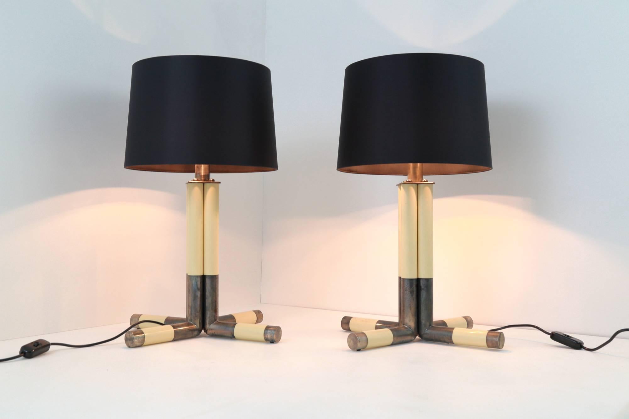 Mid-Century Modern Silver and Avoriolina Lamps by Banci