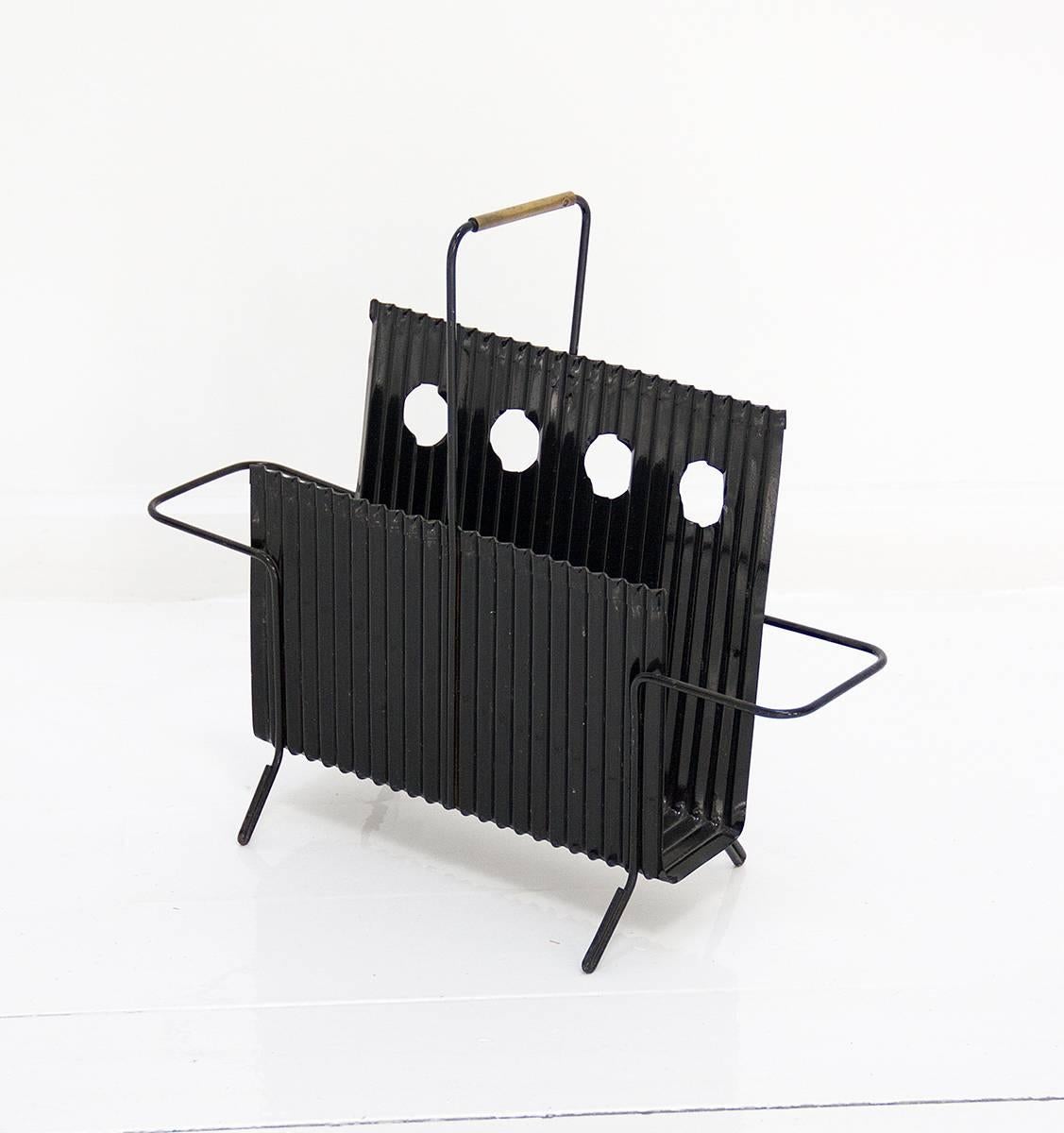 Mid-Century Modern Black Magazine Rack from Java Collection by Mathieu Mategot France, circa 1950