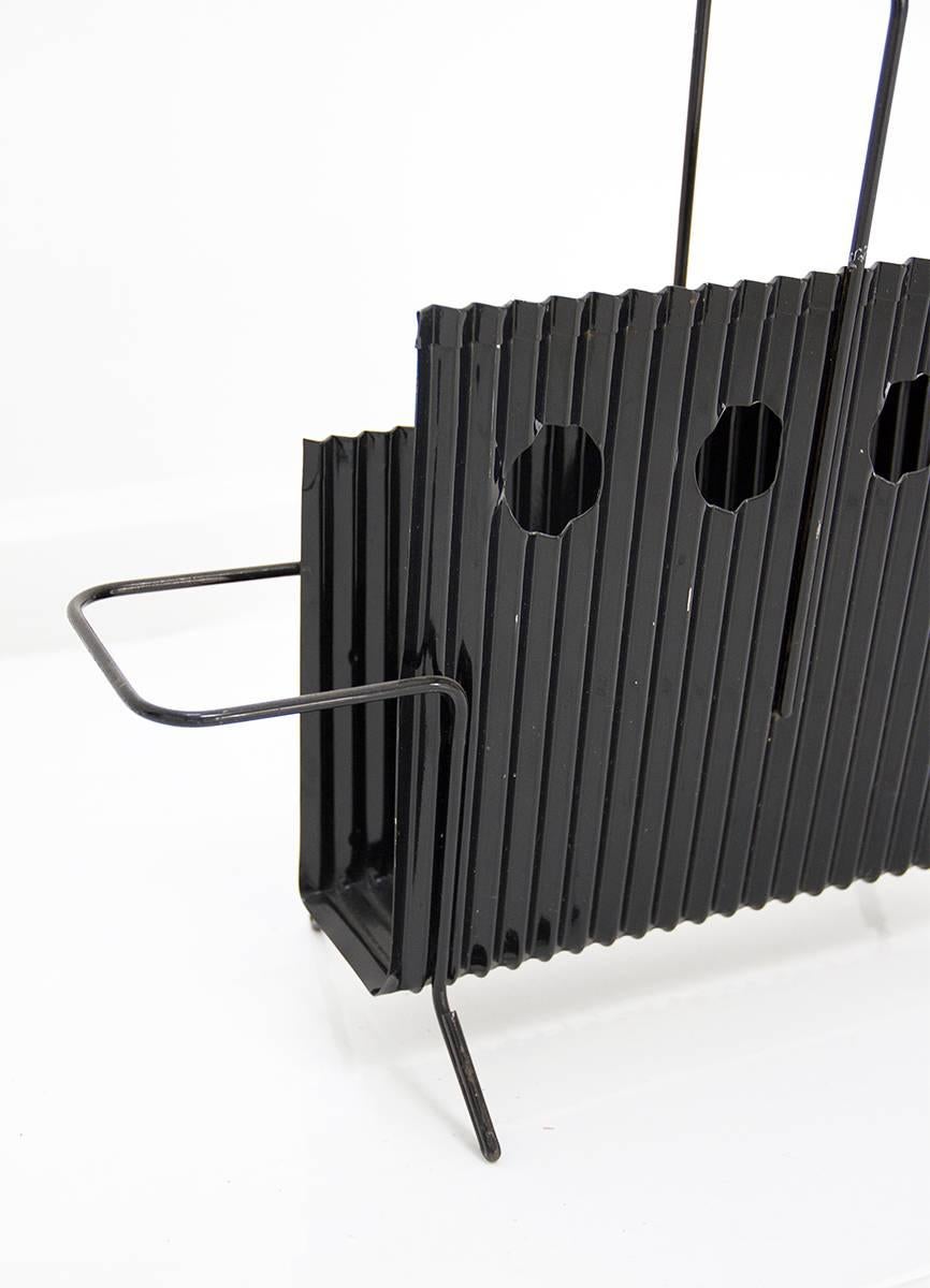 Metal Black Magazine Rack from Java Collection by Mathieu Mategot France, circa 1950
