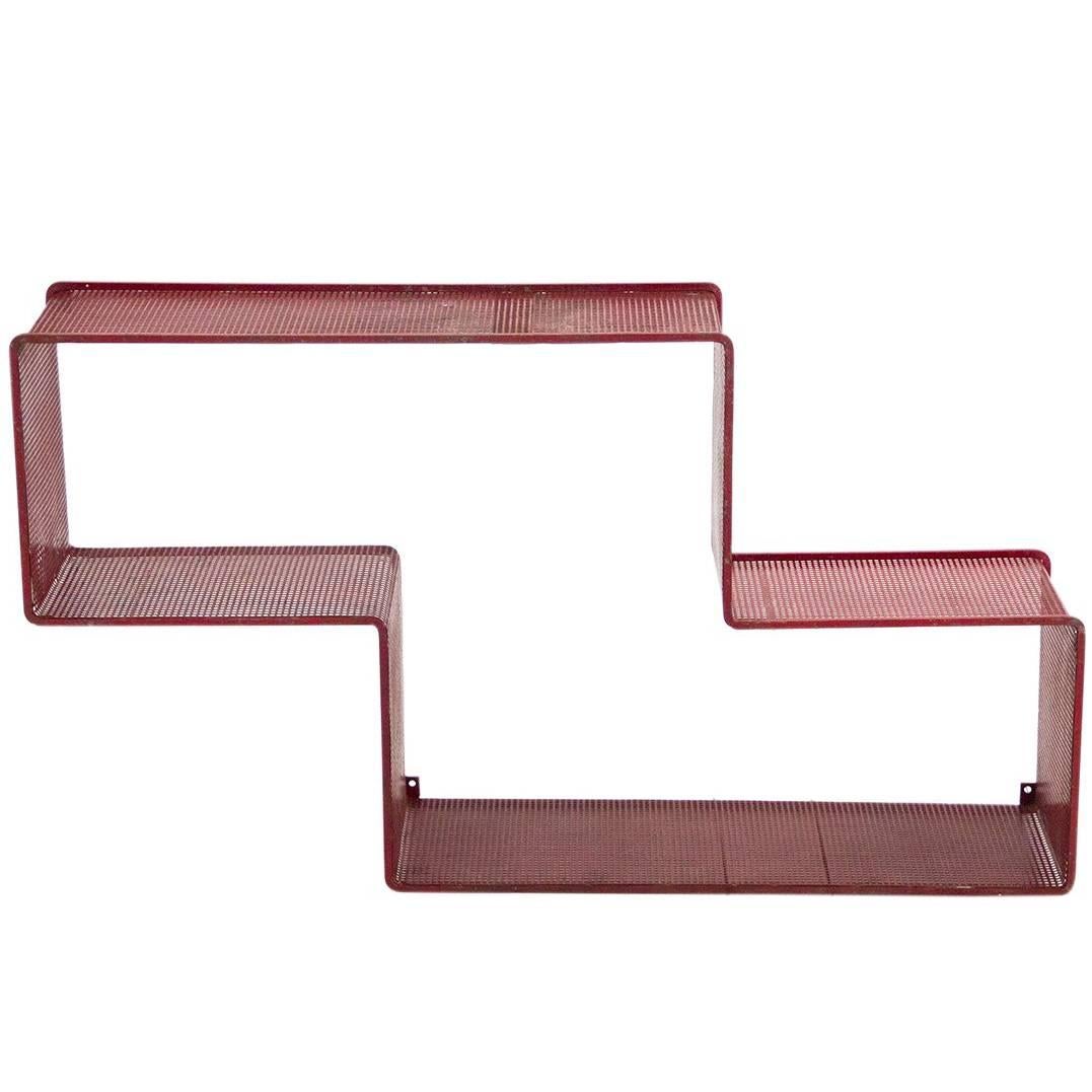Red Dedal Wall Shelf by Mathieu Matégot, Perforated Steel, circa 1950, France For Sale