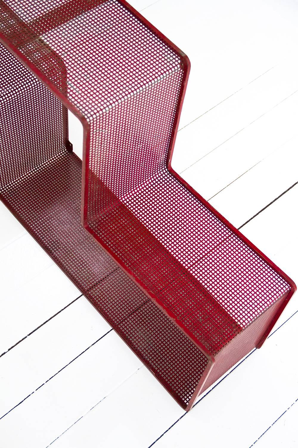 Red Dedal Wall Shelf by Mathieu Matégot, Perforated Steel, circa 1950, France In Good Condition For Sale In Barcelona, ES