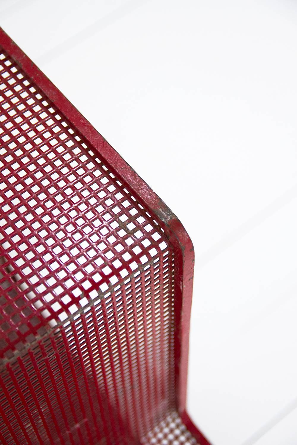 Mid-20th Century Red Dedal Wall Shelf by Mathieu Matégot, Perforated Steel, circa 1950, France For Sale