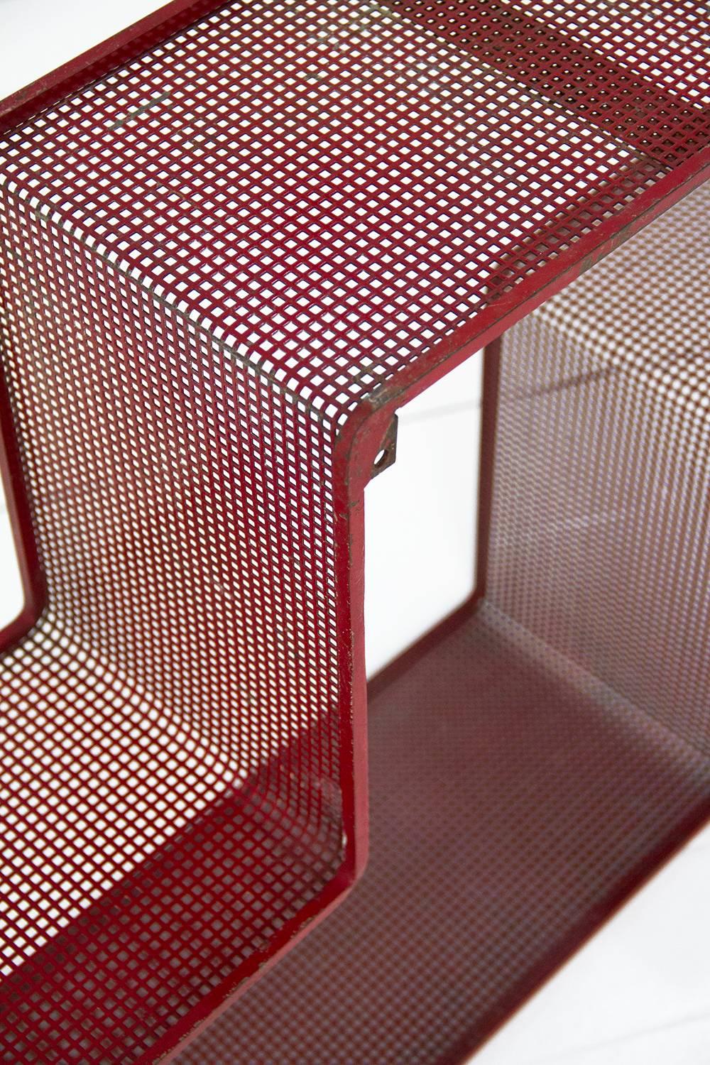 Red Dedal Wall Shelf by Mathieu Matégot, Perforated Steel, circa 1950, France For Sale 1