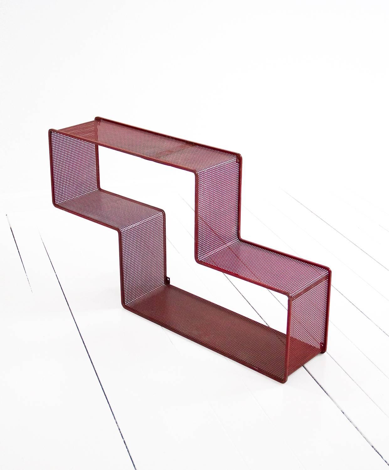 Red Dedal Wall Shelf by Mathieu Matégot, Perforated Steel, circa 1950, France For Sale 2