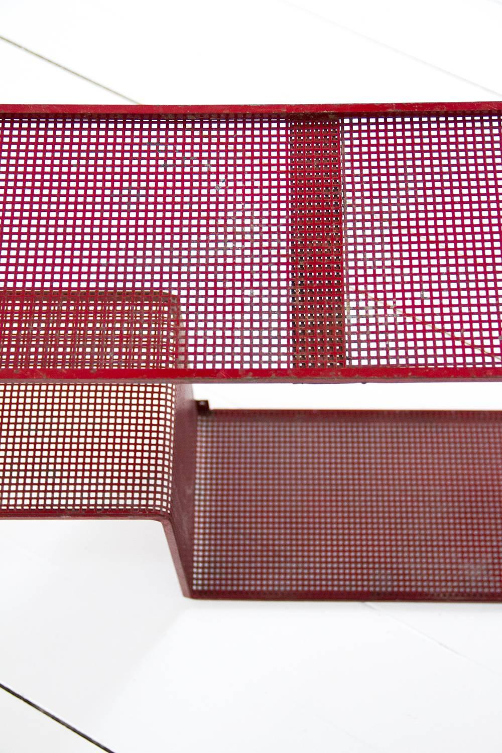 Red Dedal Wall Shelf by Mathieu Matégot, Perforated Steel, circa 1950, France For Sale 3