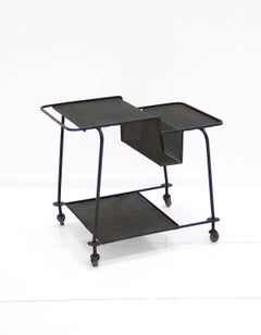 Mathieu Matégot Black Serving Cart in Lacquered Iron, 1950, France