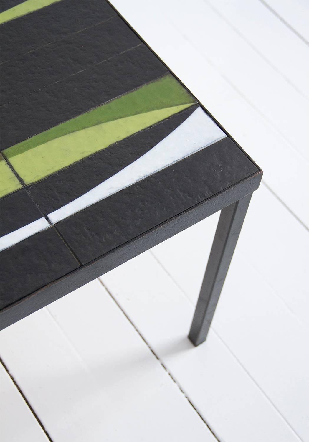 Mid-Century Modern Roger Capron Enameled Ceramic and Black Lacquered Metal Coffee Table, 1960