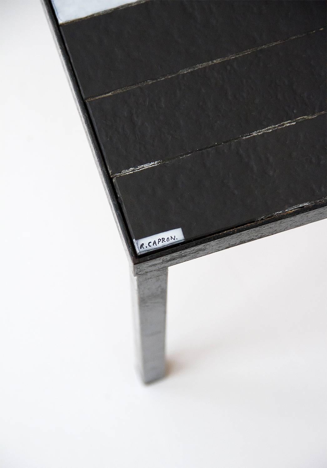 Roger Capron Enameled Ceramic and Black Lacquered Metal Coffee Table, 1960 In Excellent Condition In Barcelona, ES