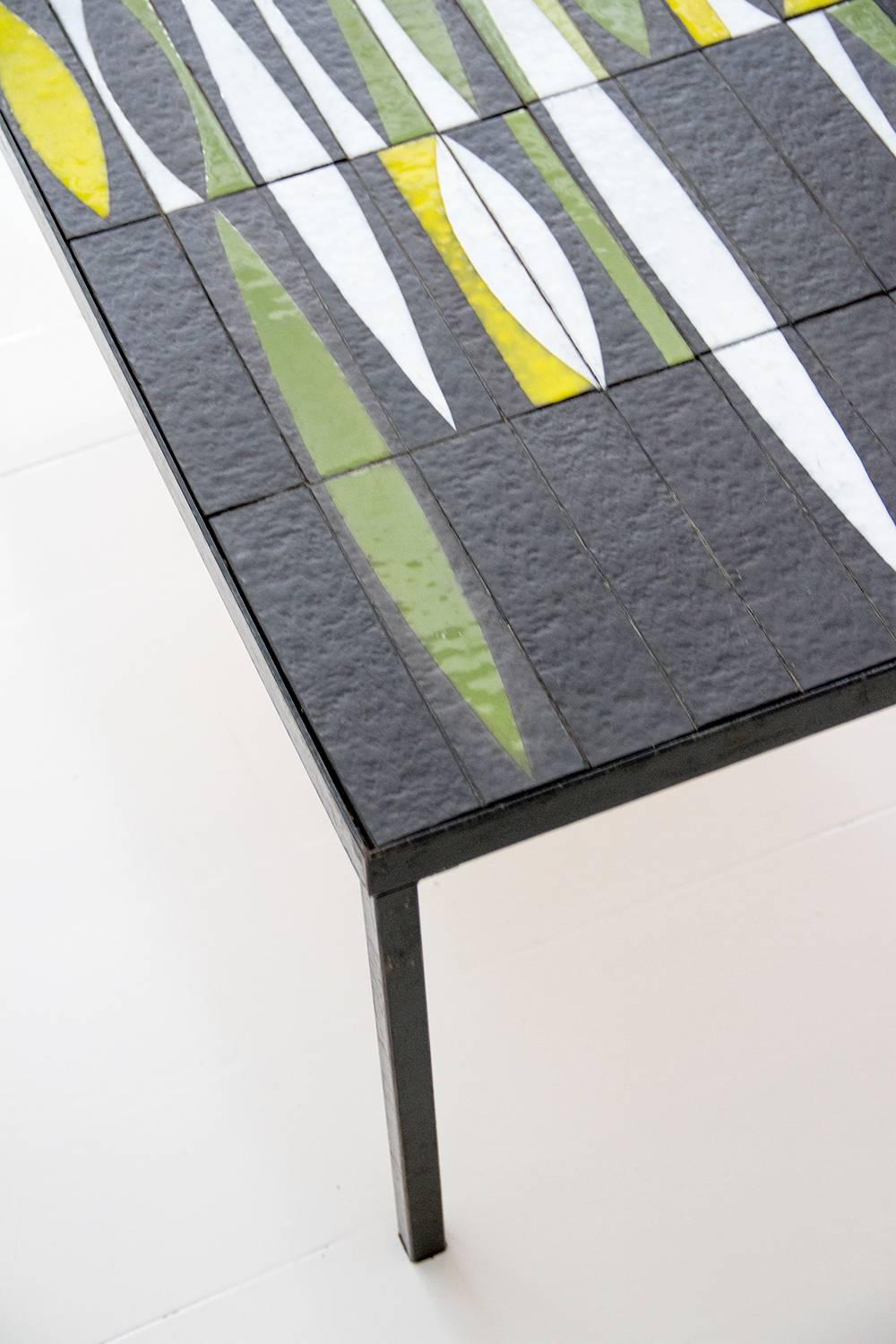 Mid-20th Century Roger Capron Enameled Ceramic and Black Lacquered Metal Coffee Table, 1960