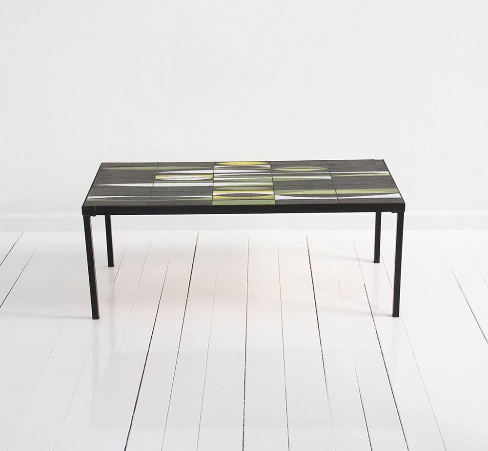 Roger Capron Enameled Ceramic and Black Lacquered Metal Coffee Table, 1960 2