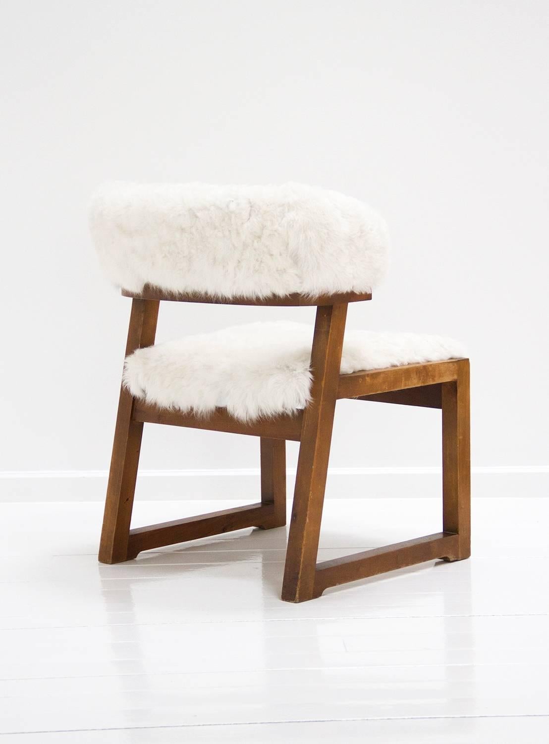 Set of Four Armchairs by Juan Gamboa, Wood and Upholstery with Lambskin, 1968 2