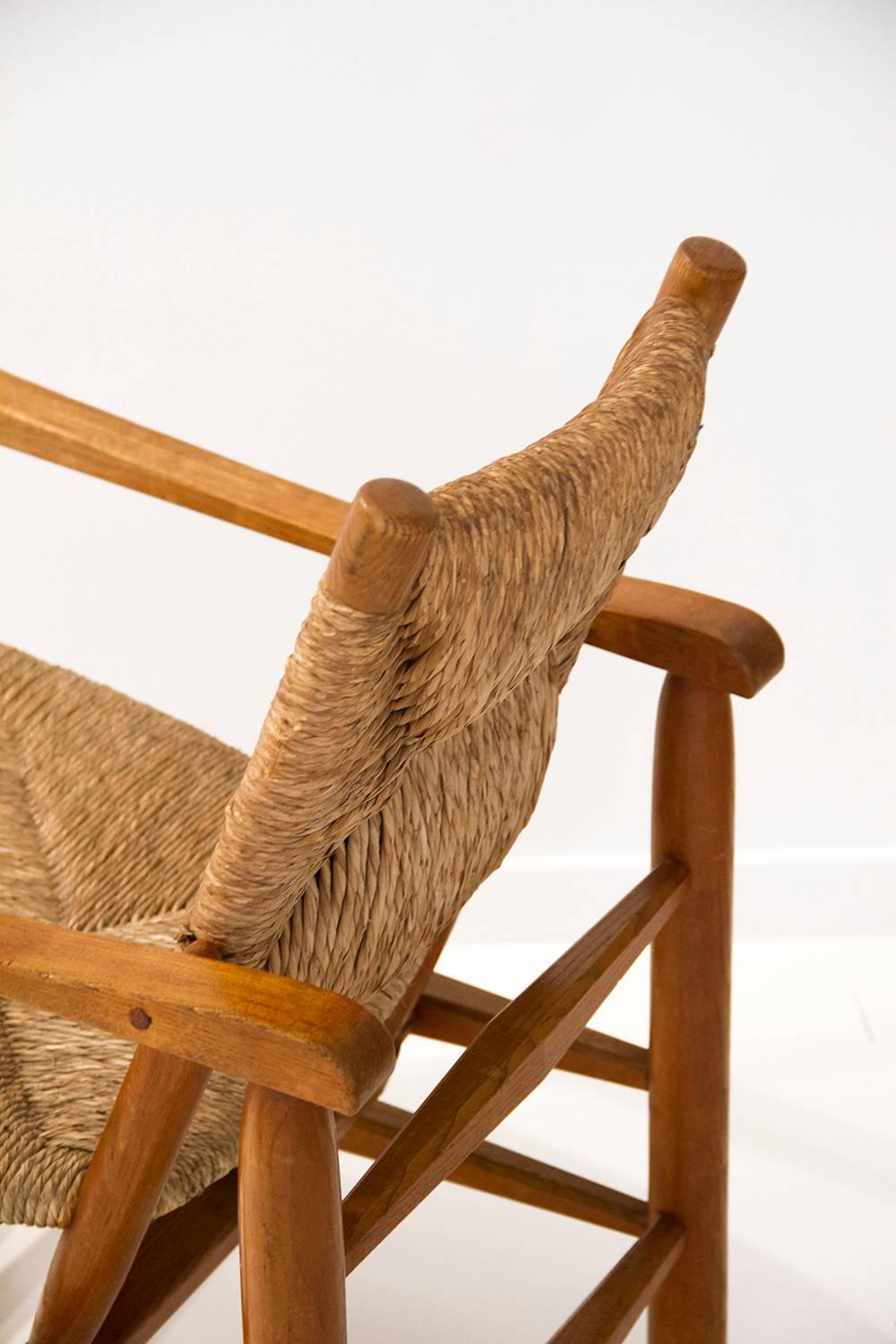 'Paille' Armchair by Charlotte Perriand, Solid Wood and Straw, 1935, France 1