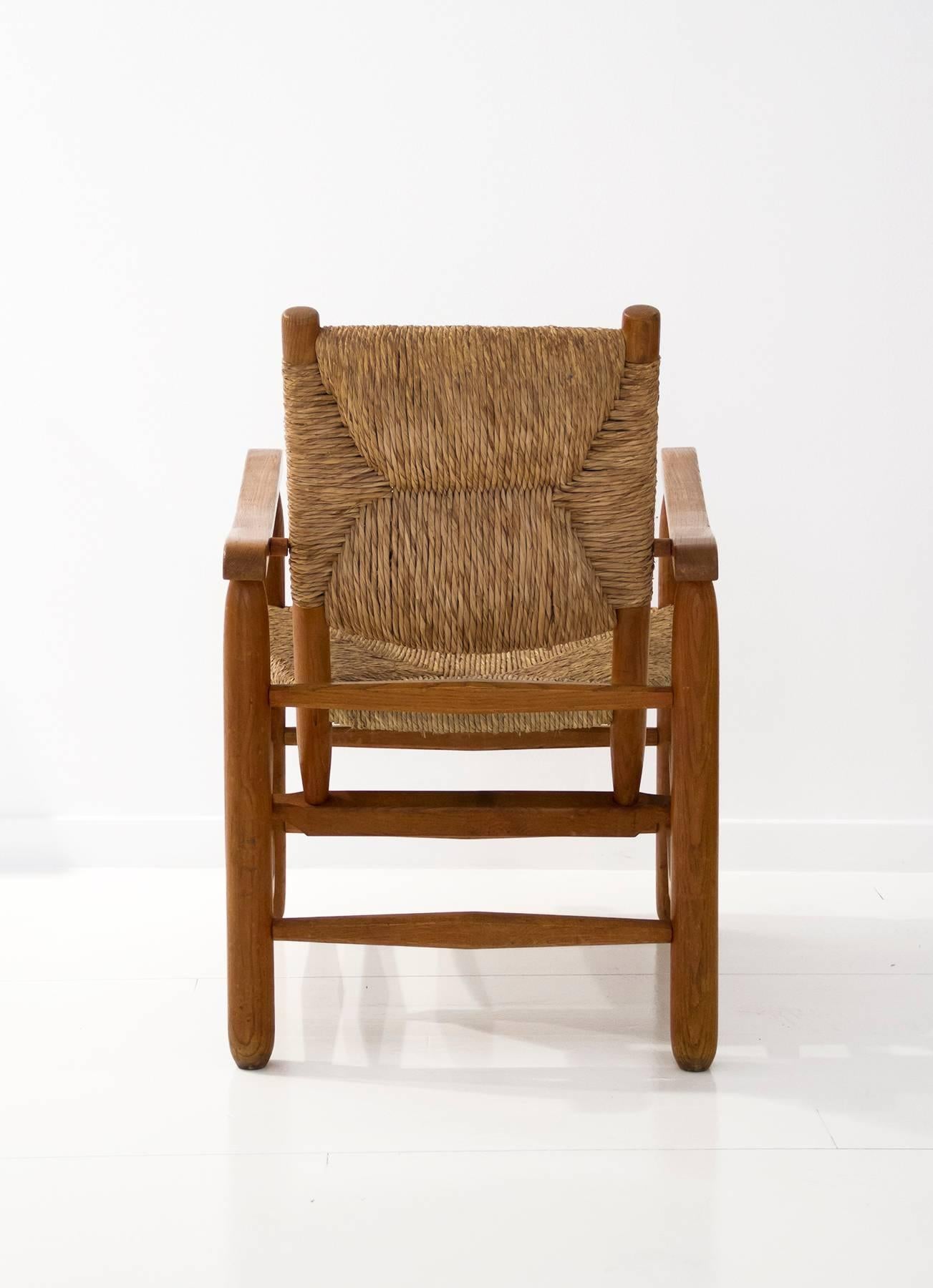 'Paille' Armchair by Charlotte Perriand, Solid Wood and Straw, 1935, France In Excellent Condition In Barcelona, ES